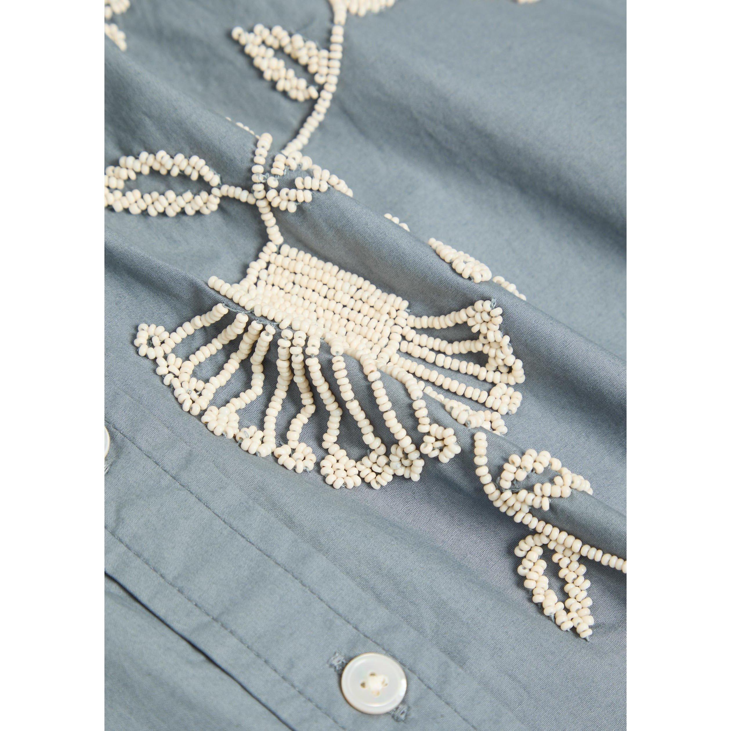 BLUE - Veronica Beard - Women's Aderes Embellished Long-Sleeve Cotton Shirt - 4