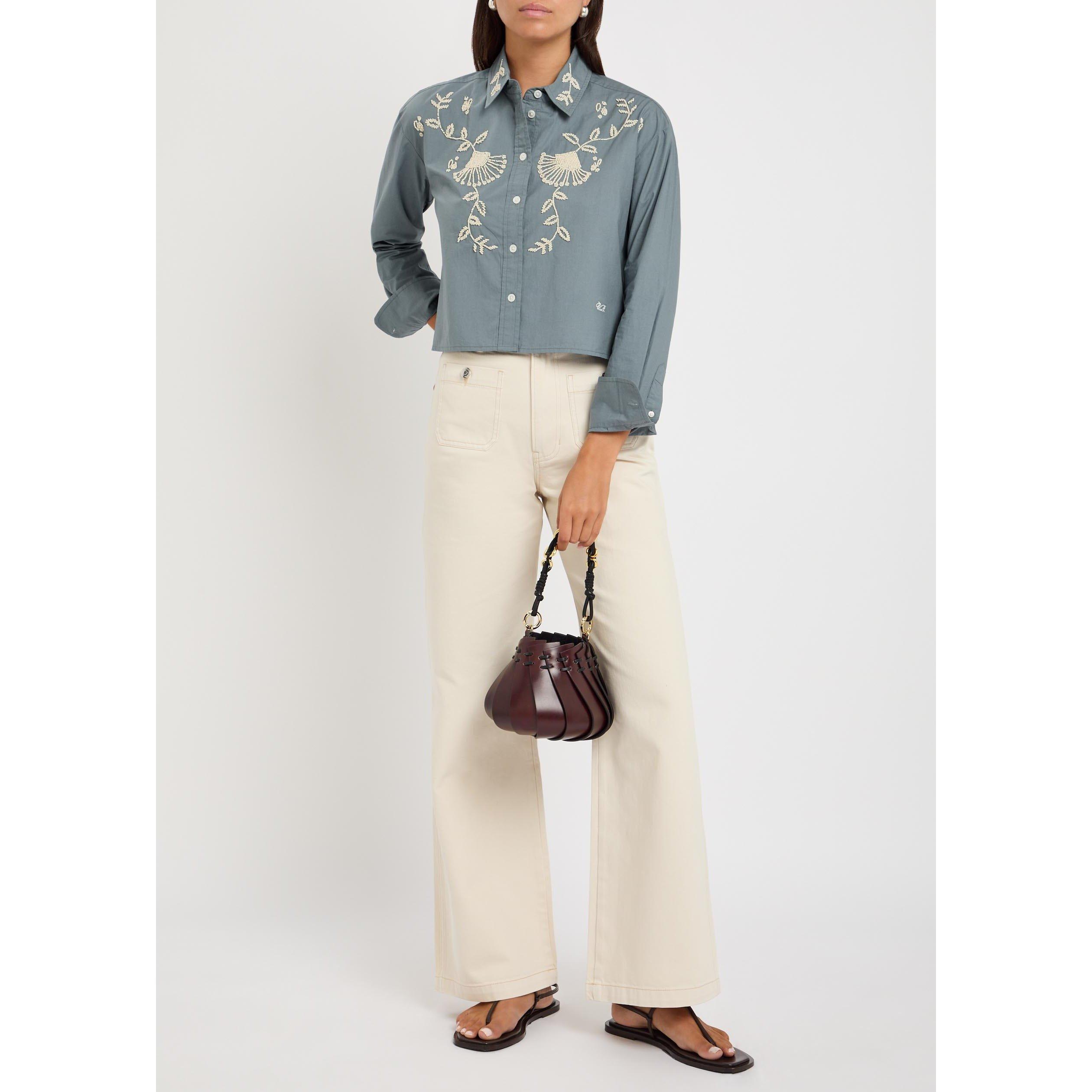 BLUE - Veronica Beard - Women's Aderes Embellished Long-Sleeve Cotton Shirt - 5