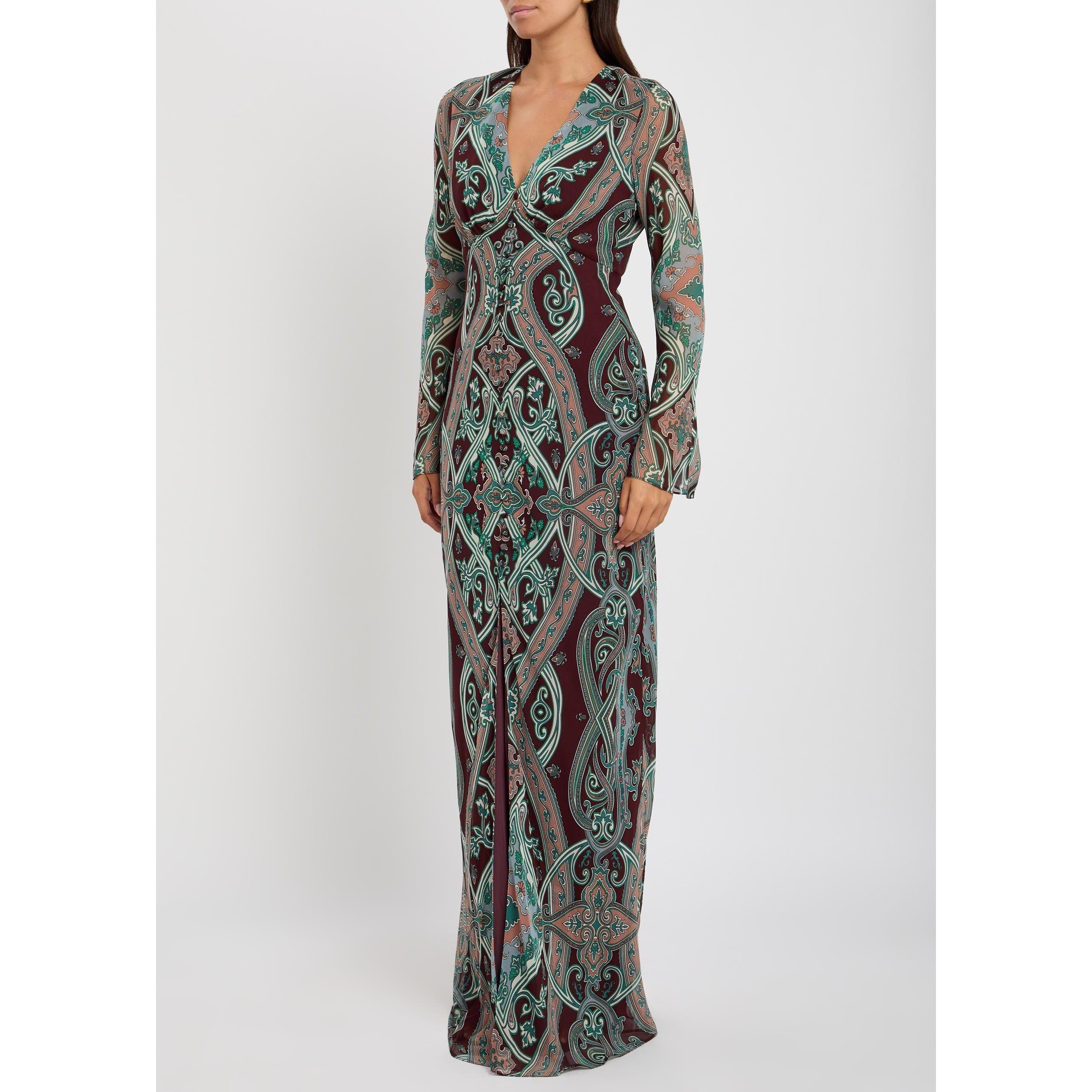 BURGUNDY - Veronica Beard - Women's Daciana Silk Paisley Long-Sleeve Slim-Fit Maxi Dress - 2