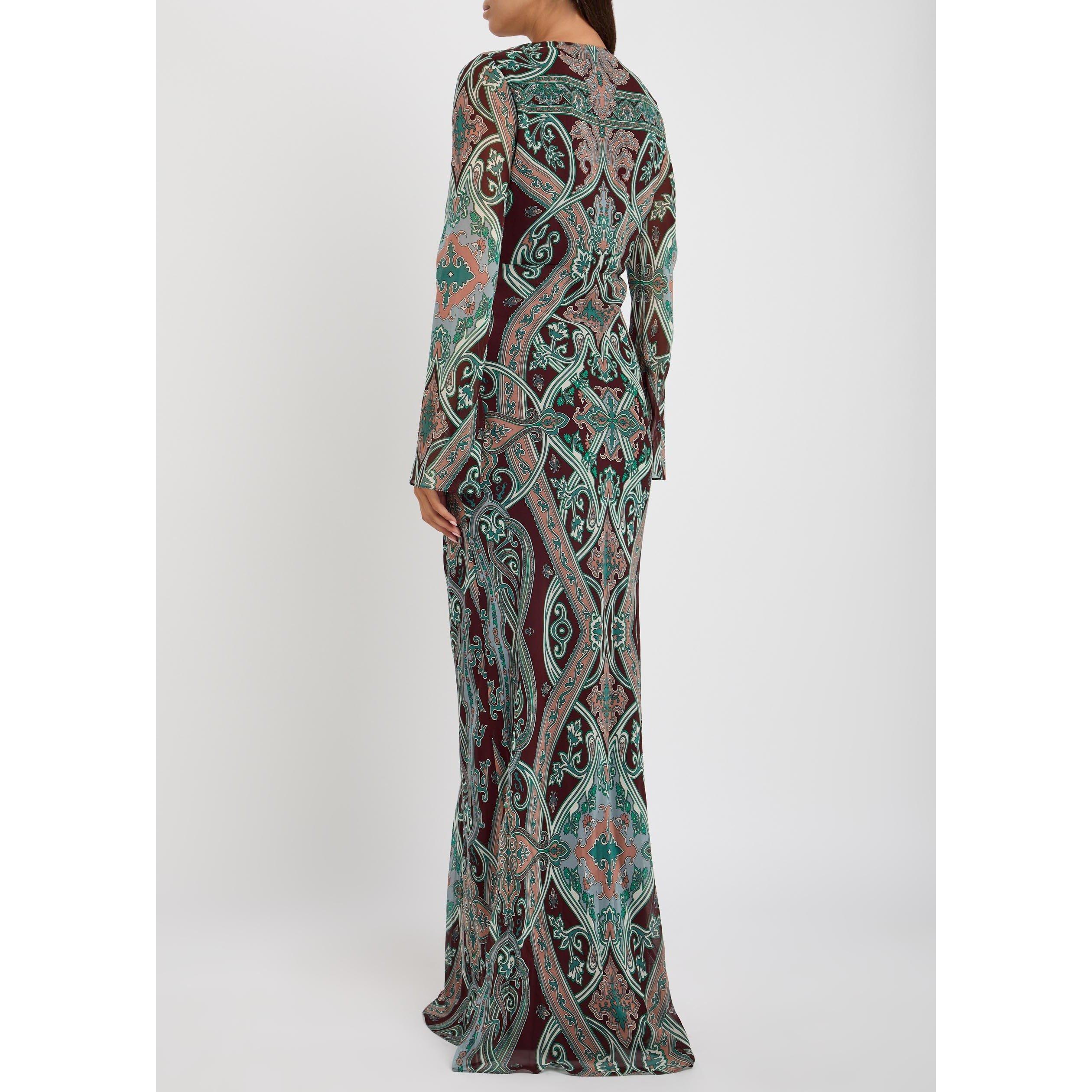 BURGUNDY - Veronica Beard - Women's Daciana Silk Paisley Long-Sleeve Slim-Fit Maxi Dress - 3