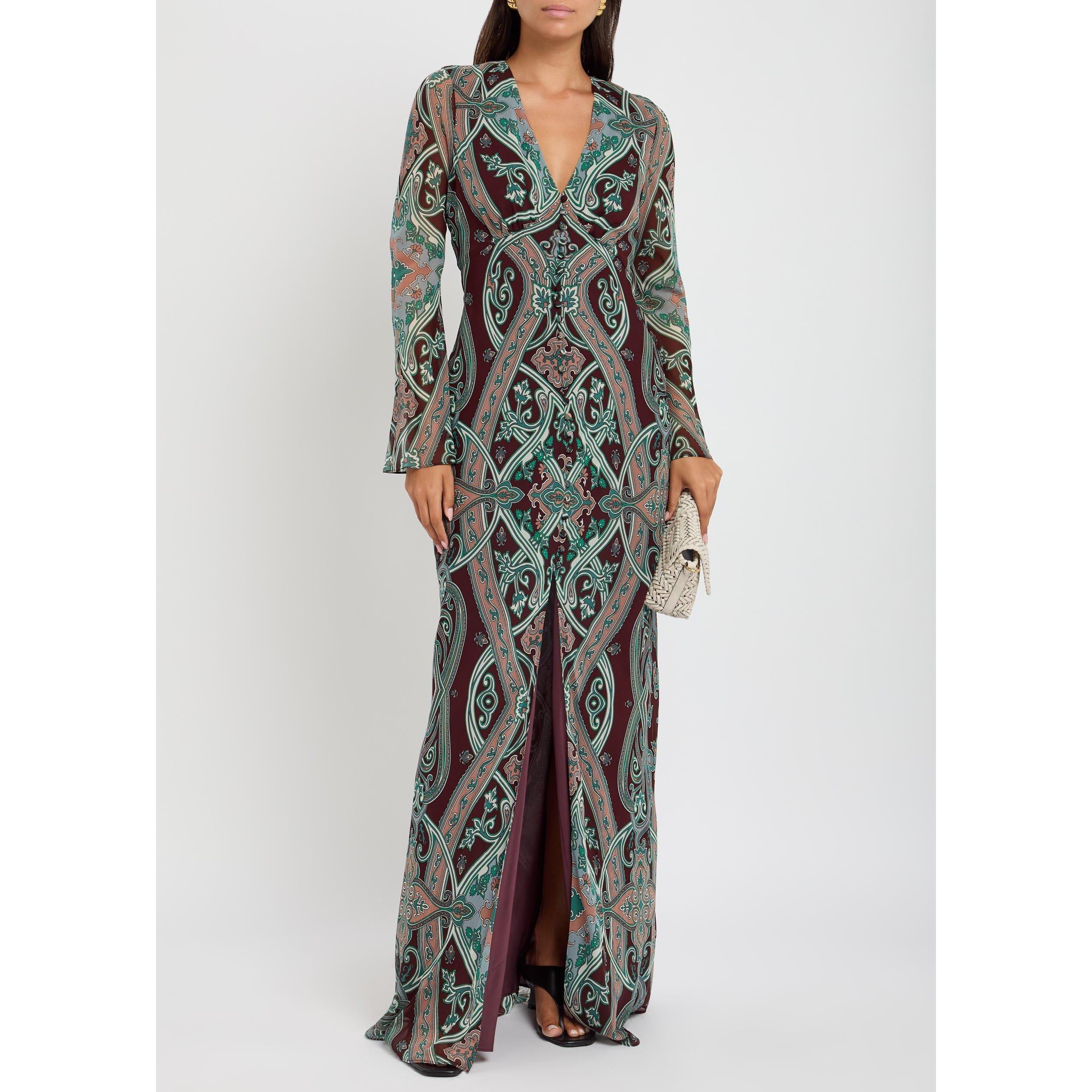 BURGUNDY - Veronica Beard - Women's Daciana Silk Paisley Long-Sleeve Slim-Fit Maxi Dress - 5