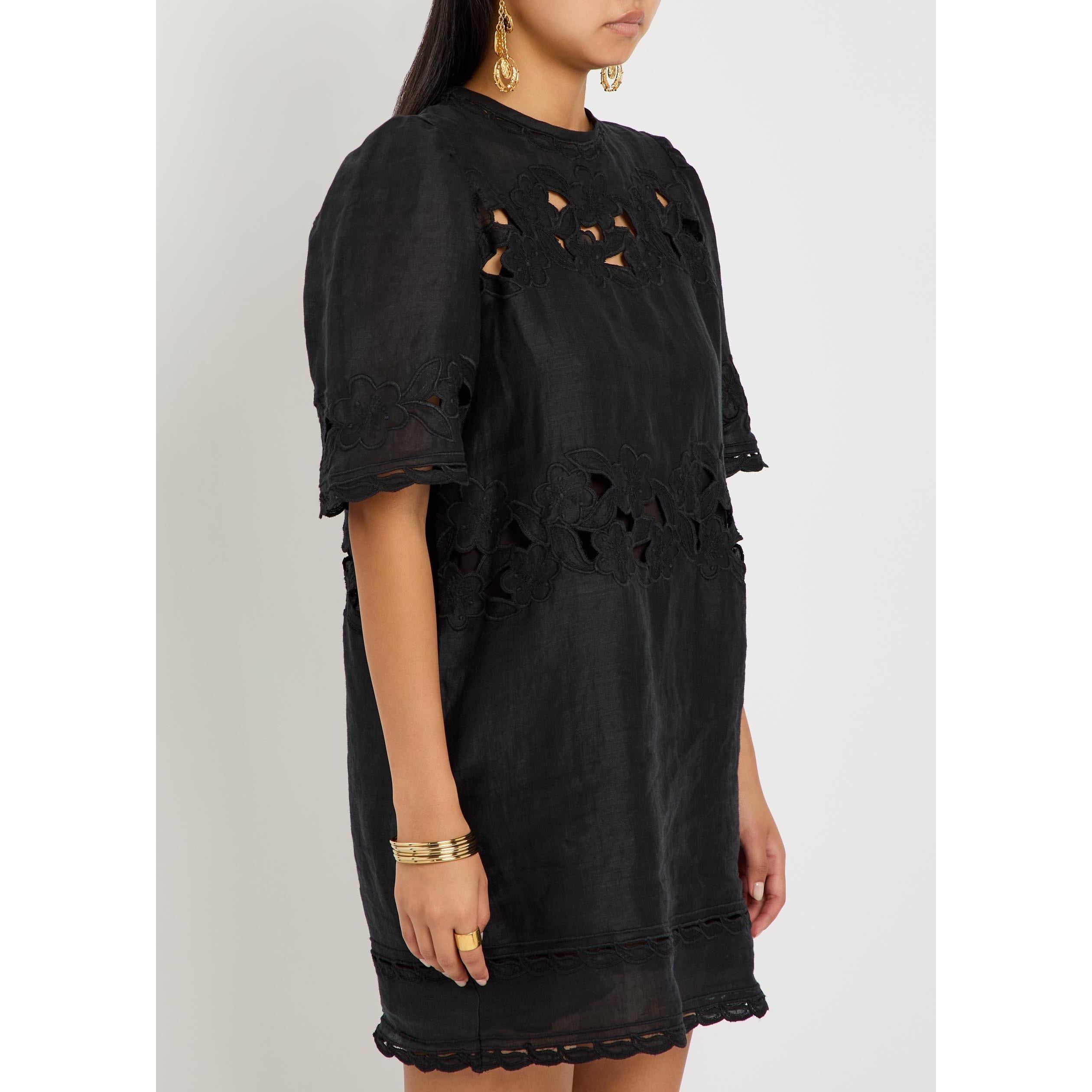 BLACK - Isabel Marant - Women's Embroidered Puff-Sleeve Mini Dress - 2