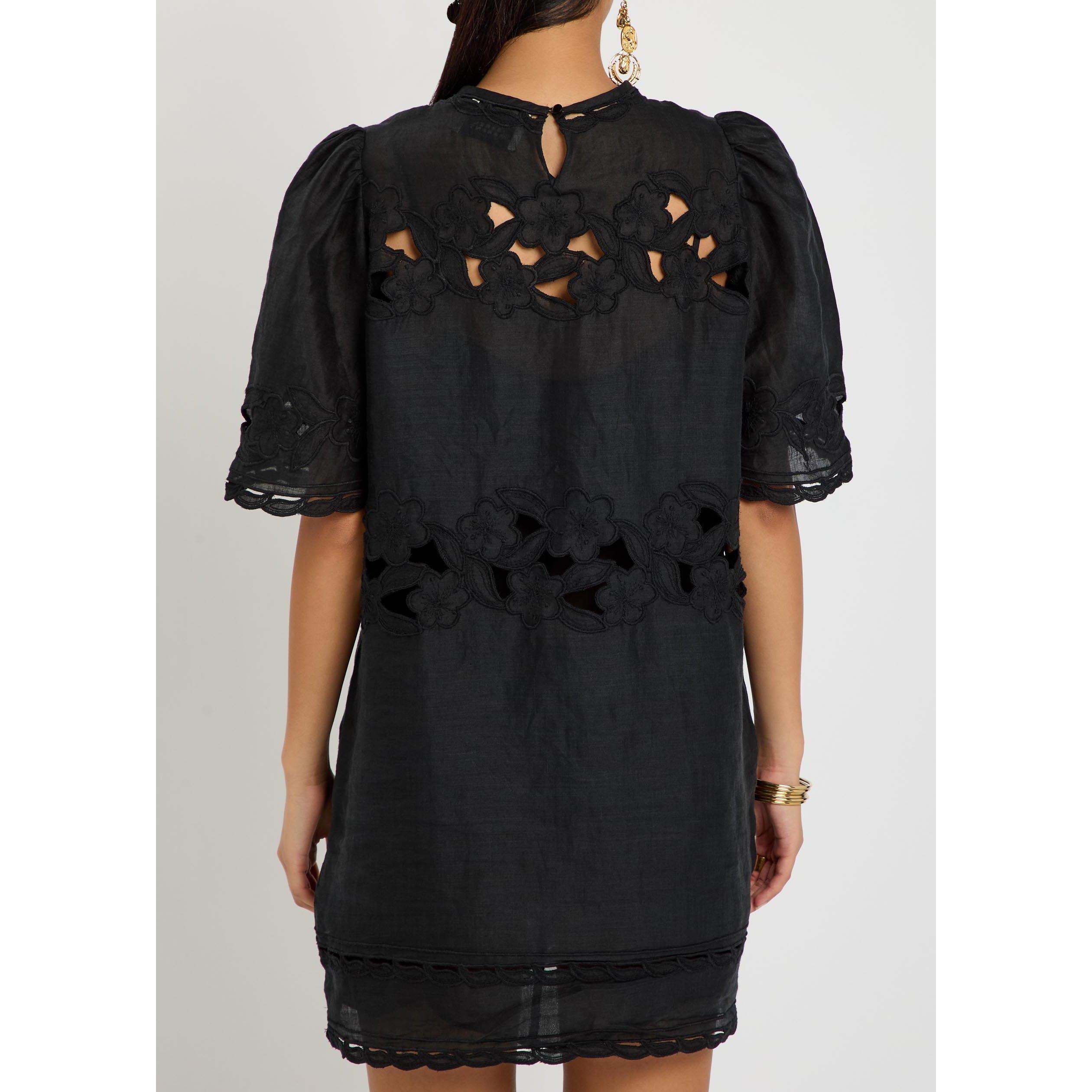 BLACK - Isabel Marant - Women's Embroidered Puff-Sleeve Mini Dress - 3