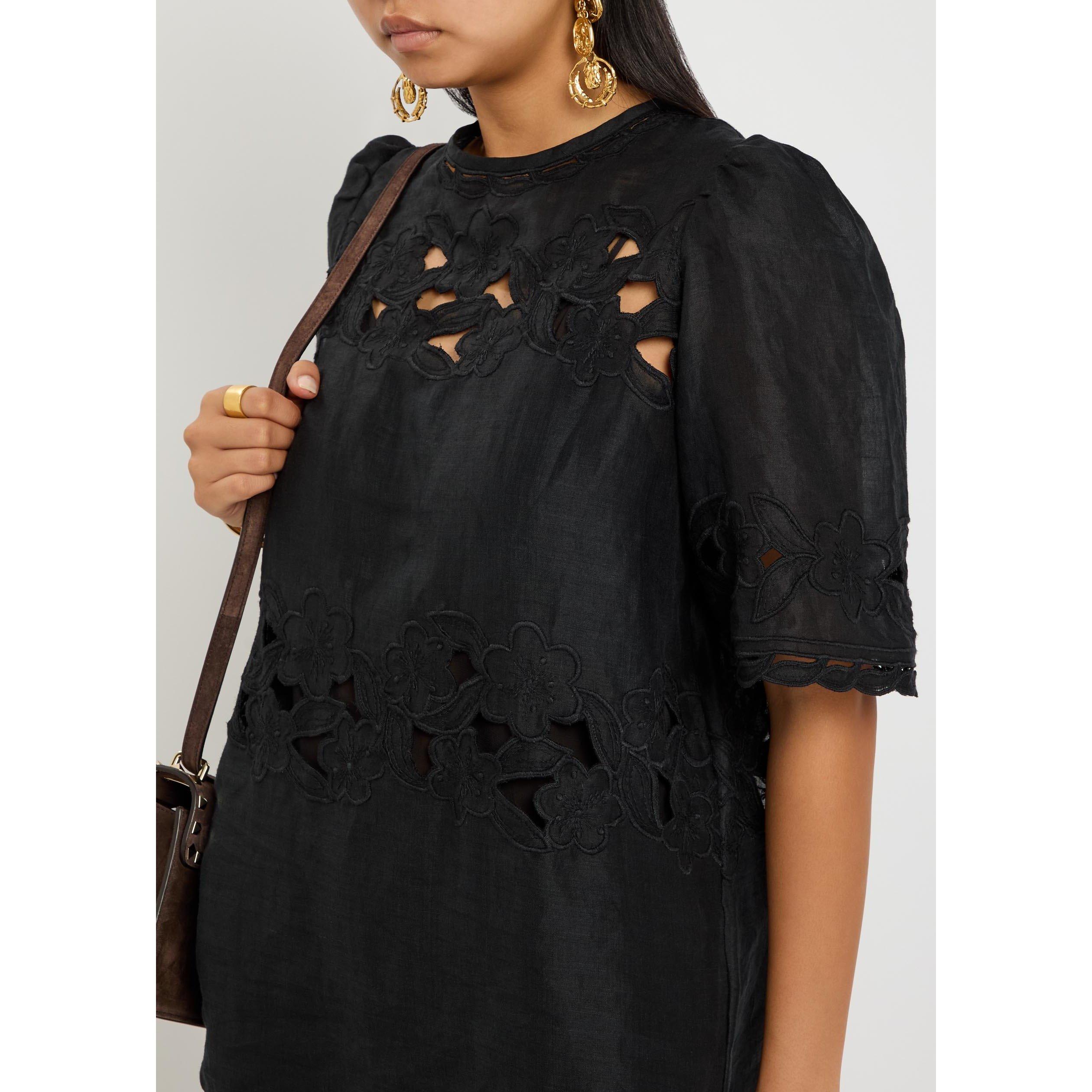 BLACK - Isabel Marant - Women's Embroidered Puff-Sleeve Mini Dress - 4