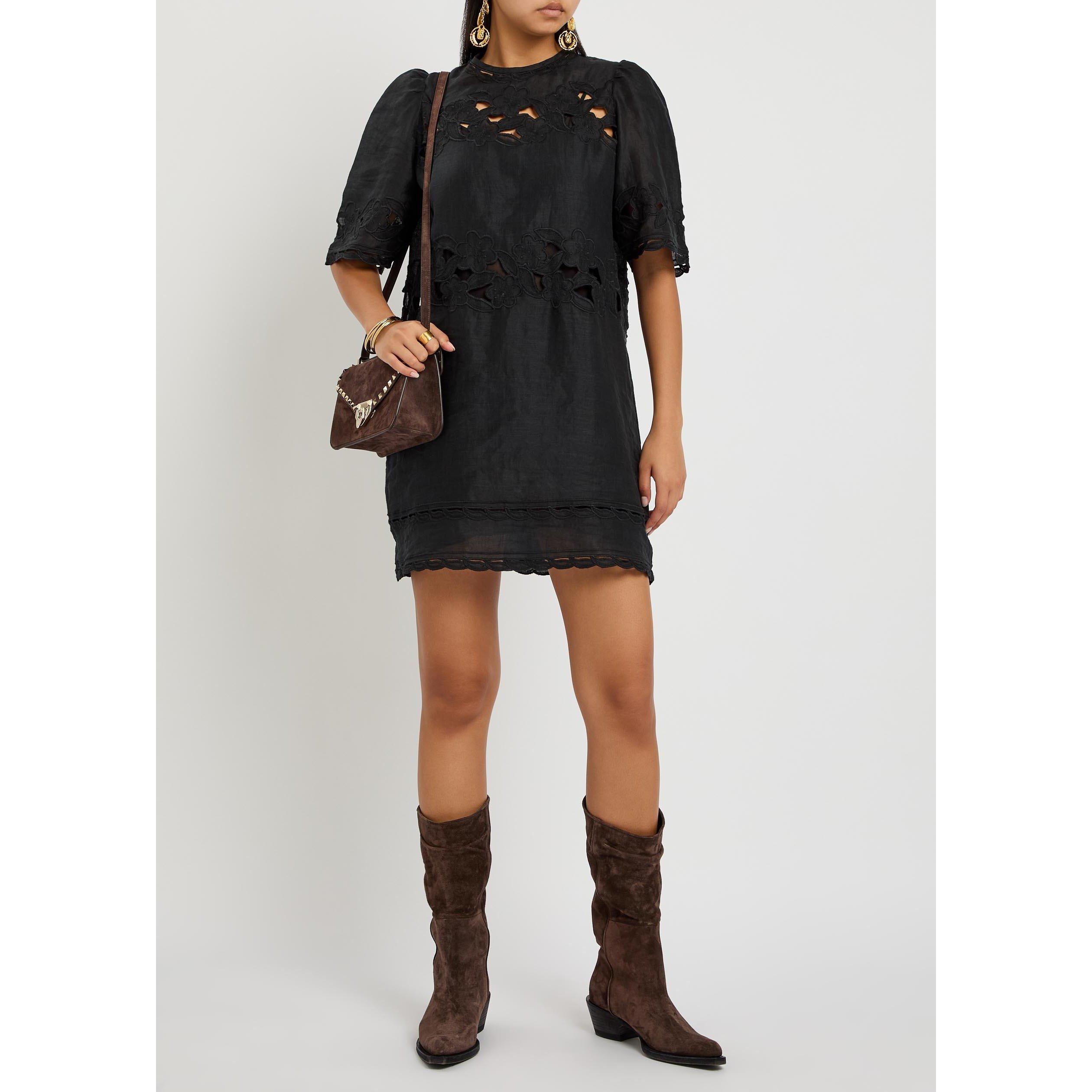 BLACK - Isabel Marant - Women's Embroidered Puff-Sleeve Mini Dress - 5
