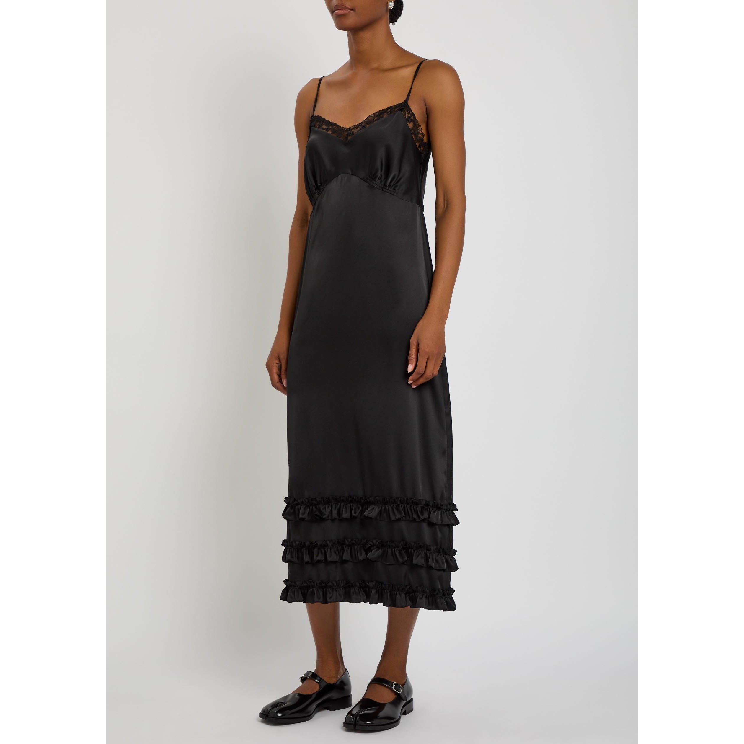 BLACK - Simone Rocha - RUFFLE FRILL HEM SLIP DRESS - 2