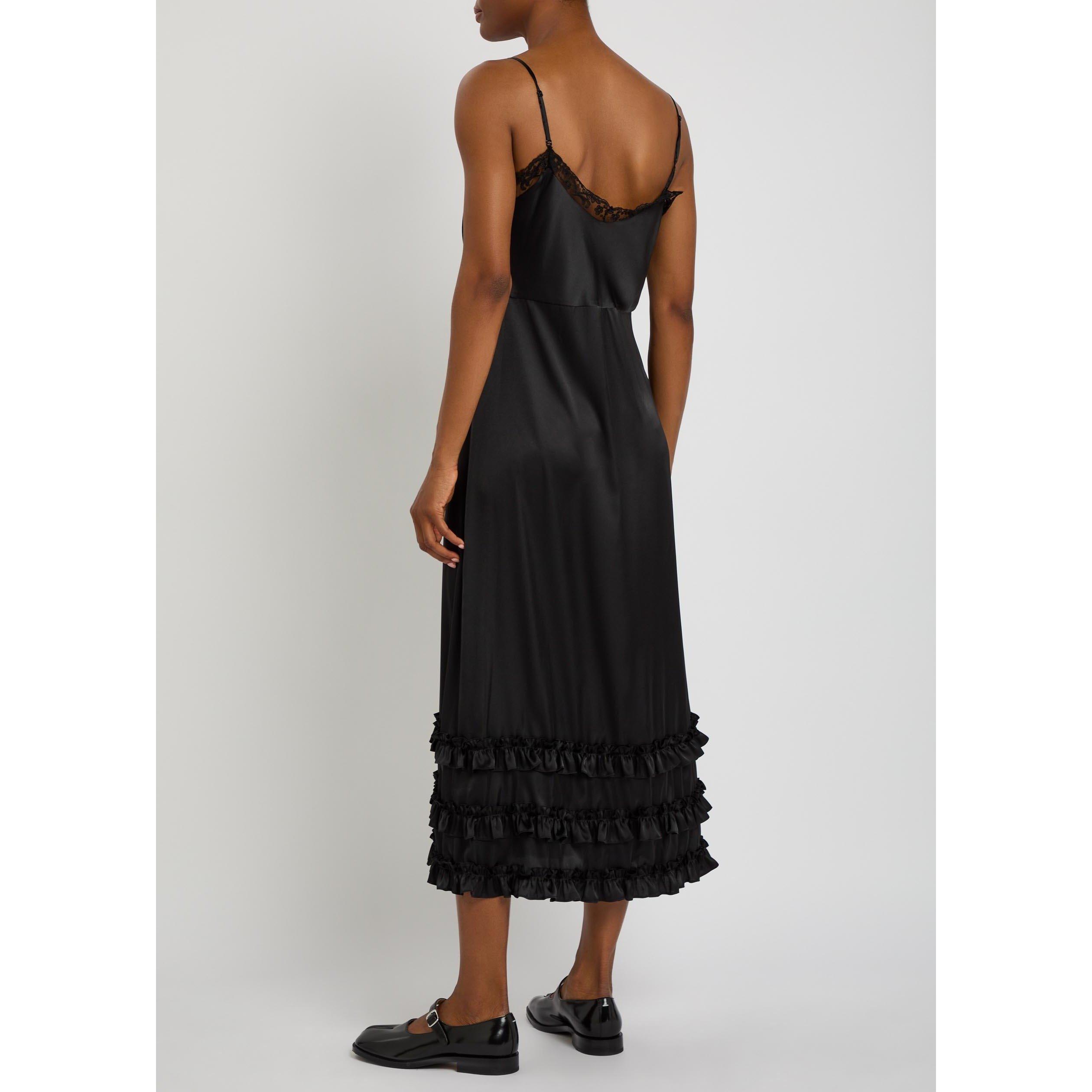 BLACK - Simone Rocha - RUFFLE FRILL HEM SLIP DRESS - 3