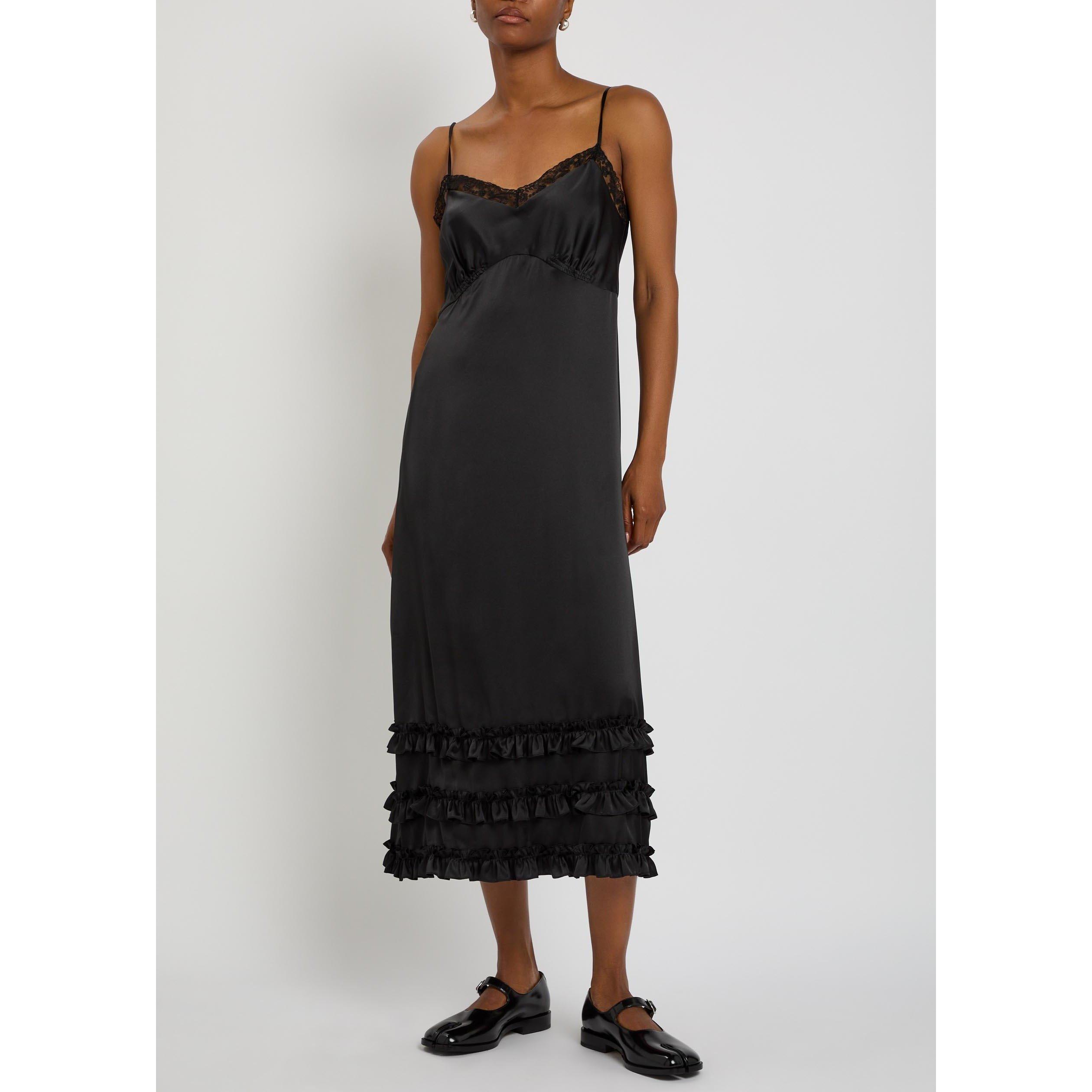 BLACK - Simone Rocha - RUFFLE FRILL HEM SLIP DRESS - 5