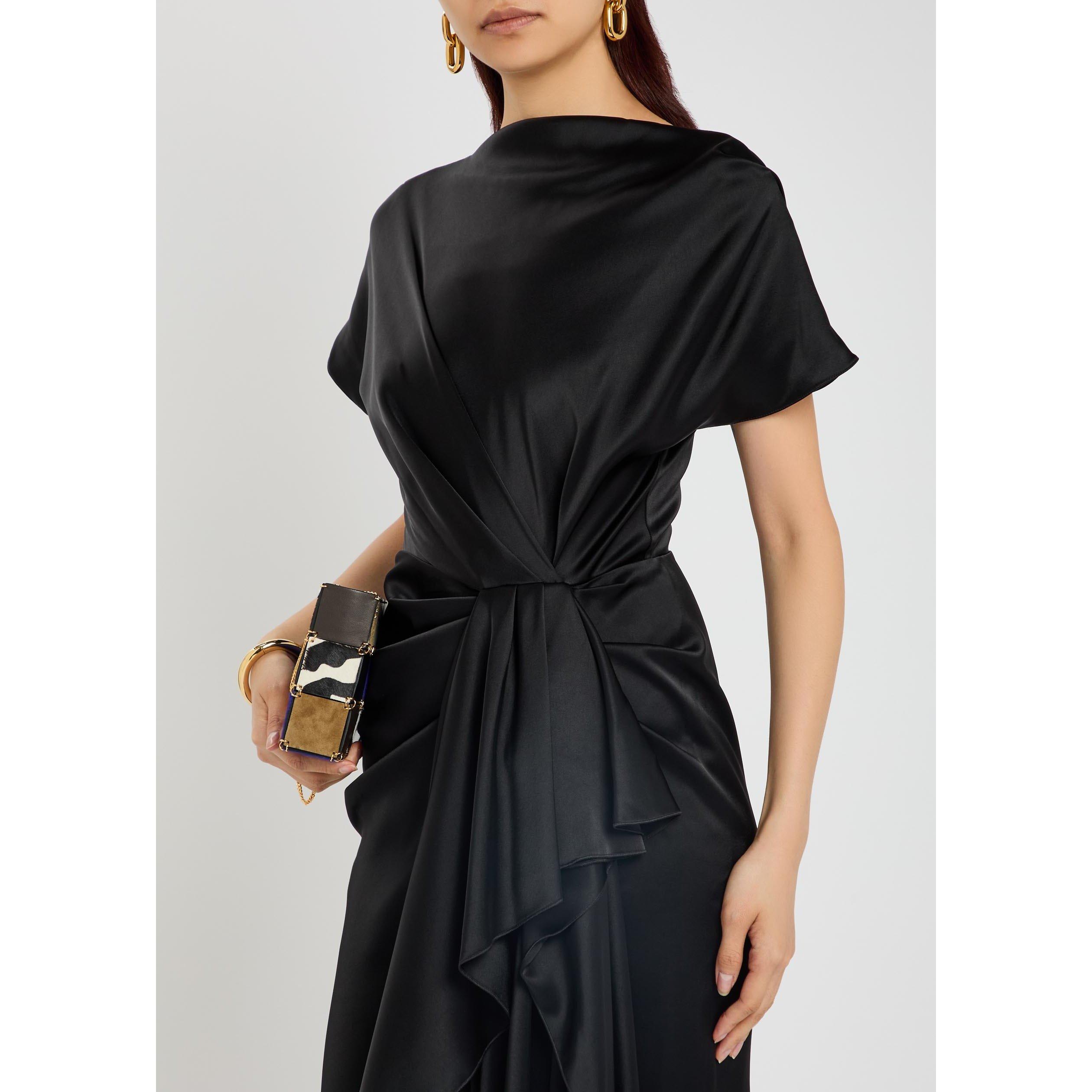 BLACK - Roksanda Ilincic - Women's Zoa Satin Relaxed-Fit Maxi Dress - 4