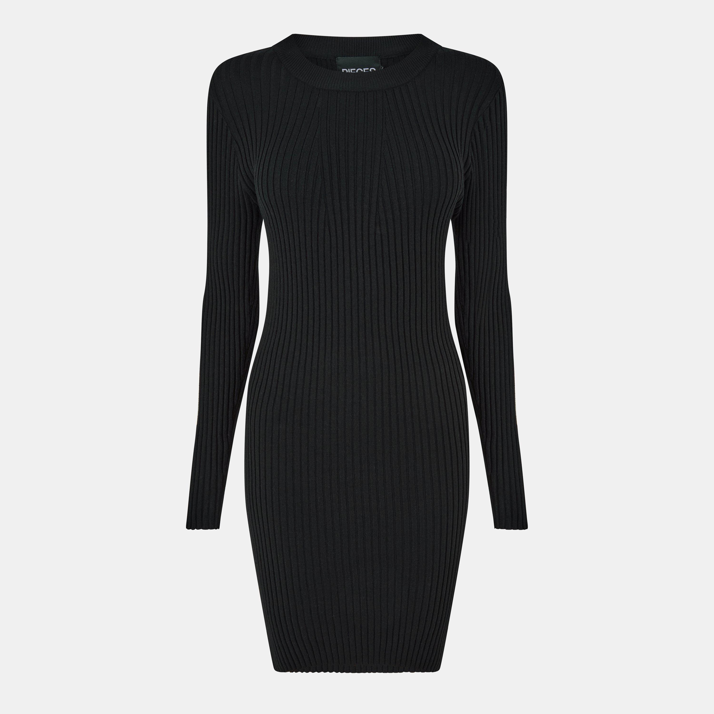 Black - Pieces - Women's Long-Sleeve Knitted Jumper Dress - 1