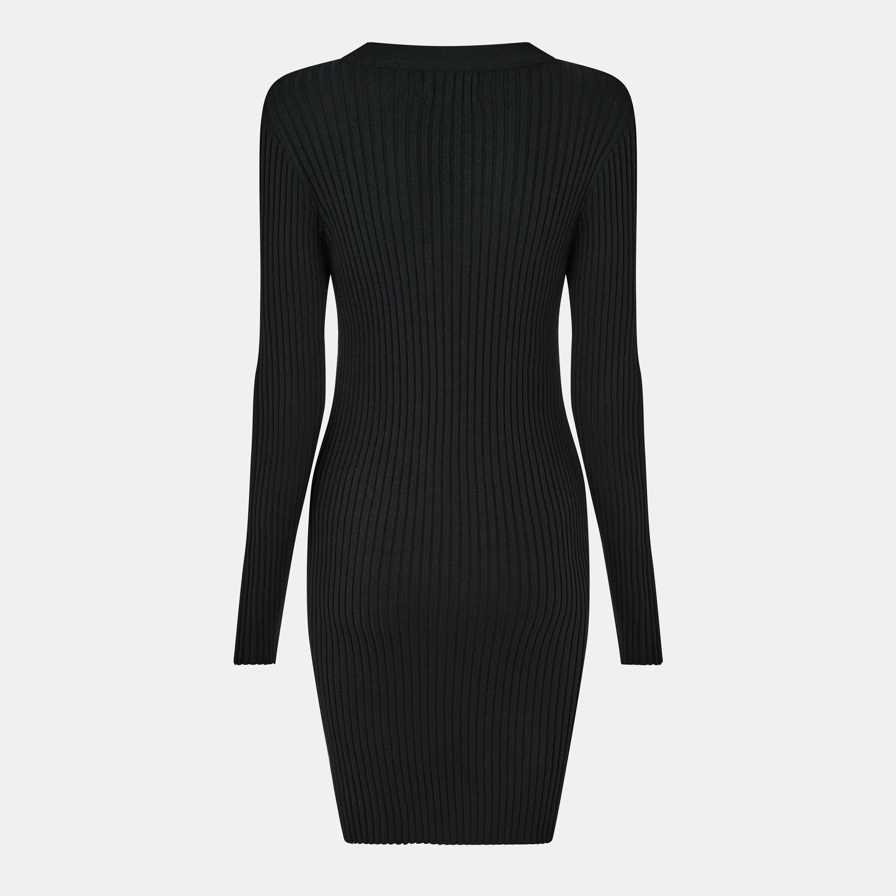 Preto - Pieces - Women's Long-Sleeve Knitted Jumper Dress - 2