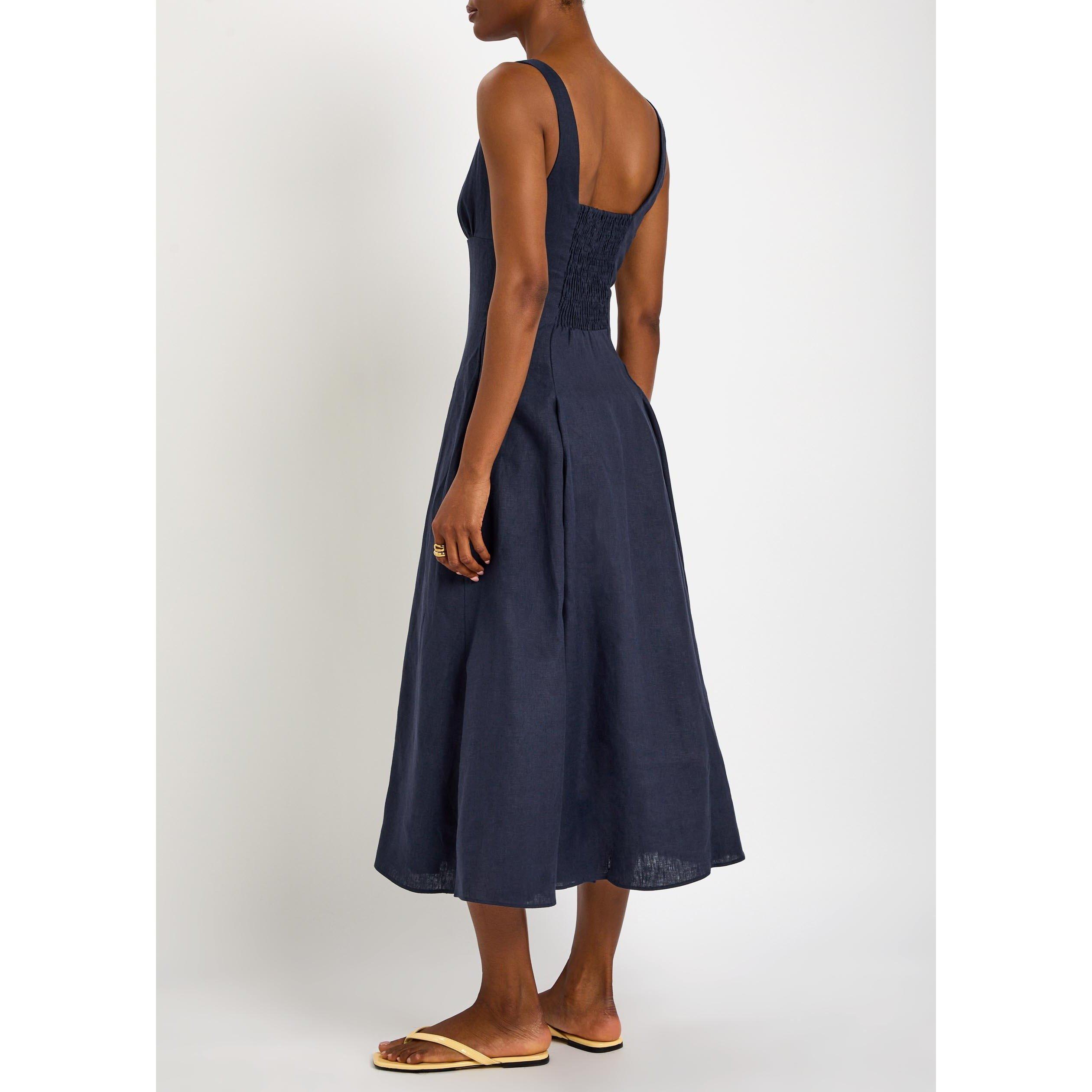 NAVY - Faithfull The Brand - Women's Adalee Linen Midi A Line Dress - 3