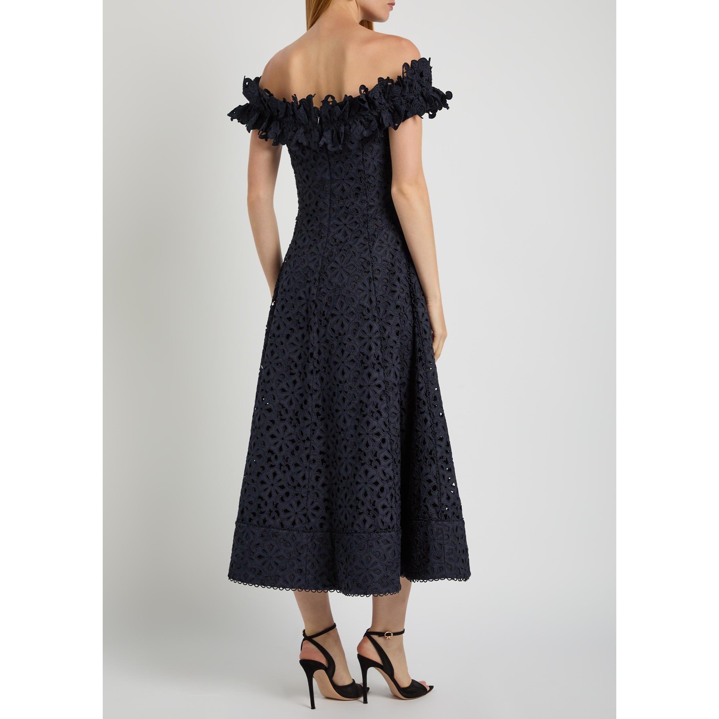 NAVY - Rebecca Vallance - Women's Antalya Off-the-Shoulder Cotton Tea Dress - 3