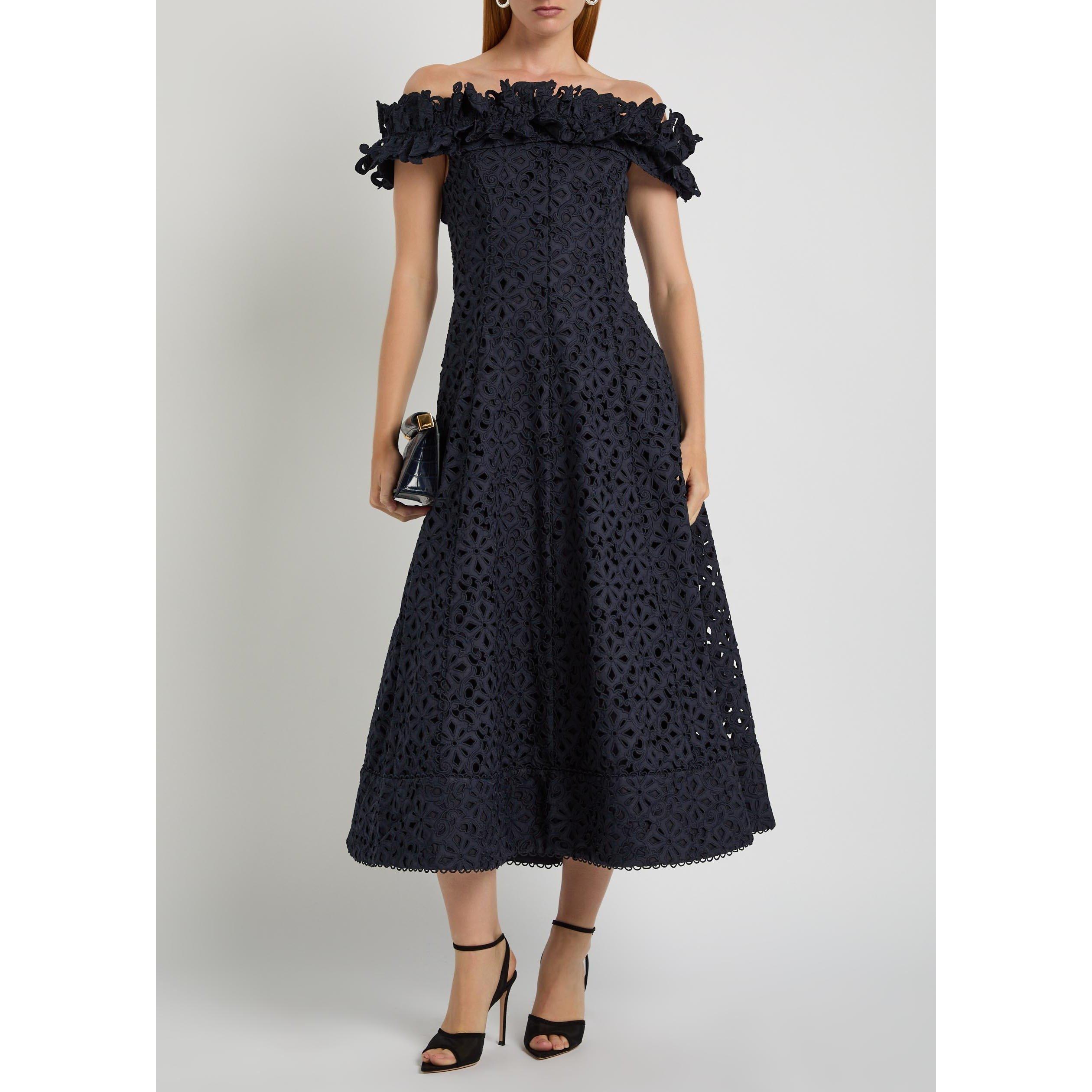 NAVY - Rebecca Vallance - Women's Antalya Off-the-Shoulder Cotton Tea Dress - 5