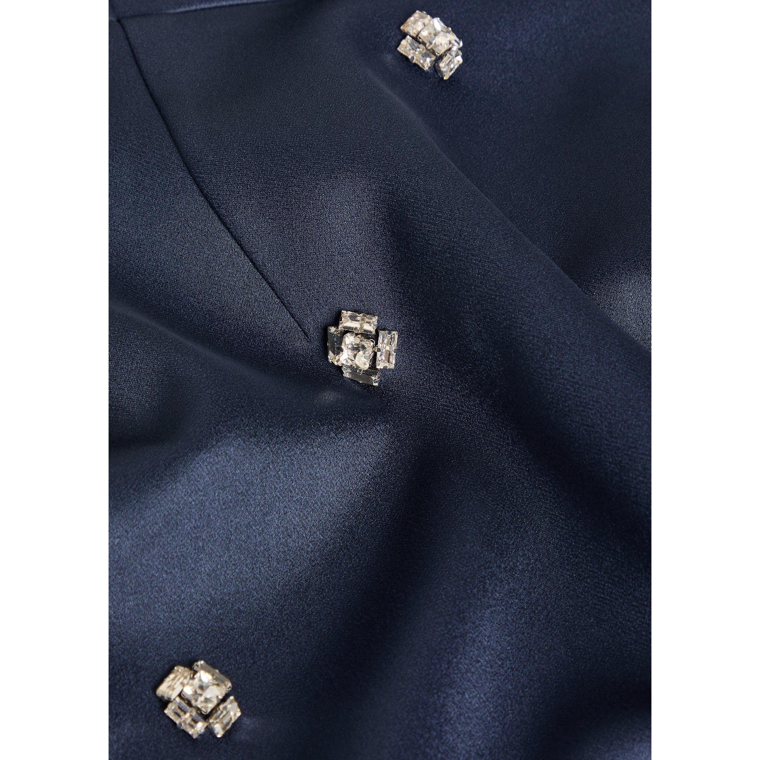 NAVY - Rebecca Vallance - Women's Ayla Midi Crystal-Embellished Square-Neck Satin Bodycon Dress - 4