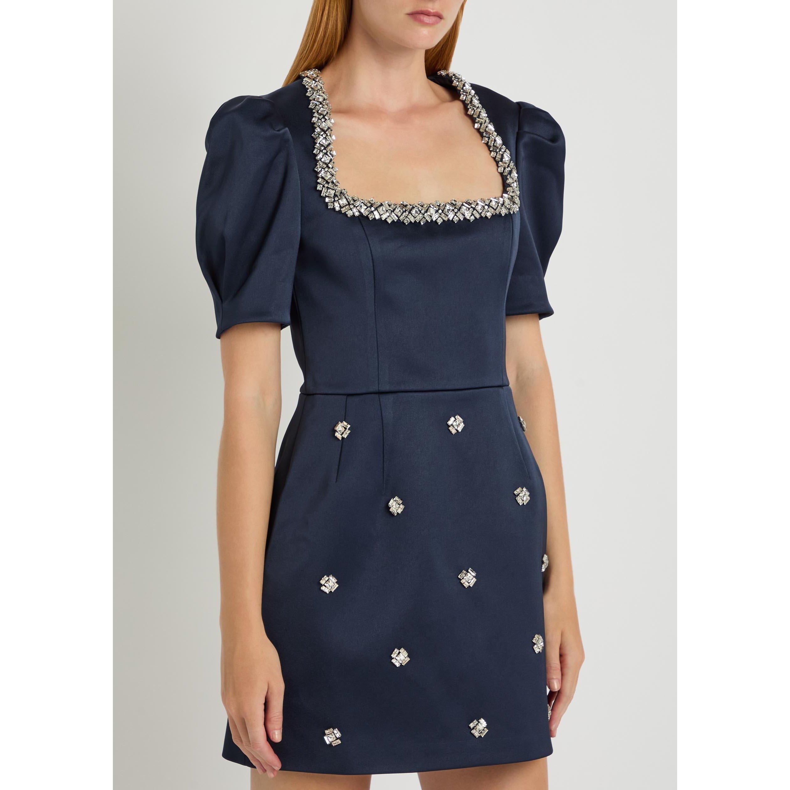 NAVY - Rebecca Vallance - Women's Ayla Crystal Embellished Satin Puff-Sleeve Mini Dress - 2
