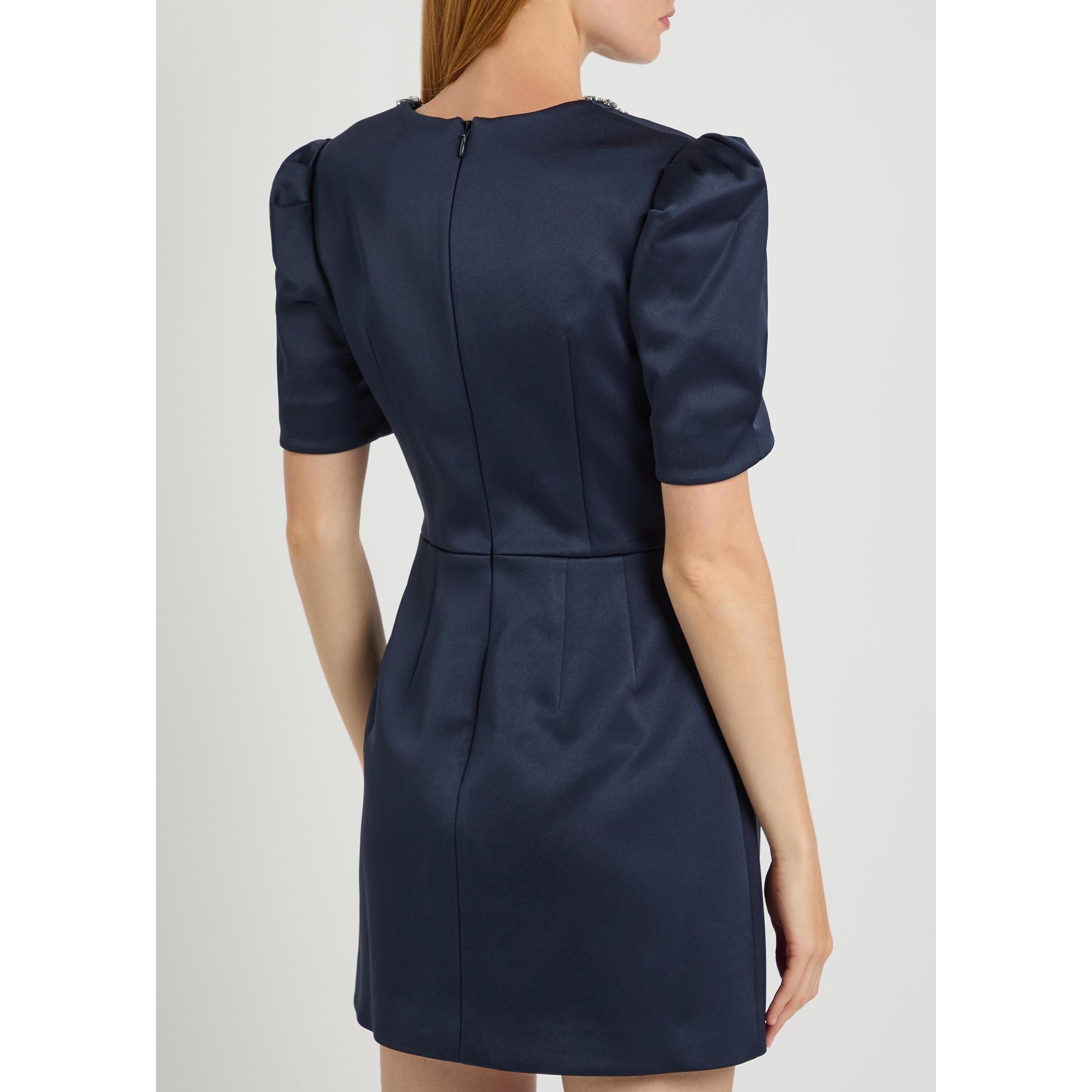 NAVY - Rebecca Vallance - Women's Ayla Crystal Embellished Satin Puff-Sleeve Mini Dress - 3