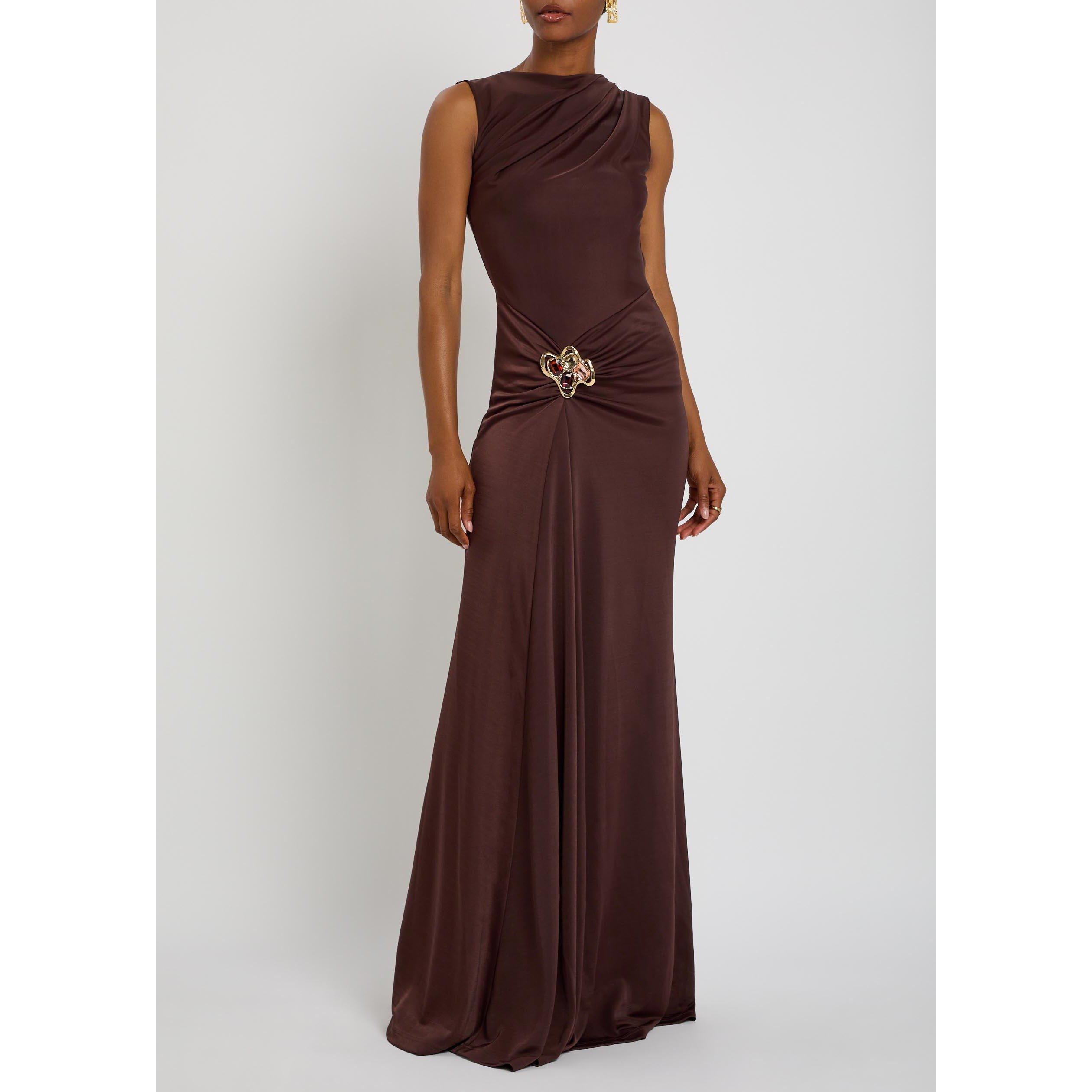 BROWN - Rebecca Vallance - Women's Hazine Ruched Maxi Dress - 5