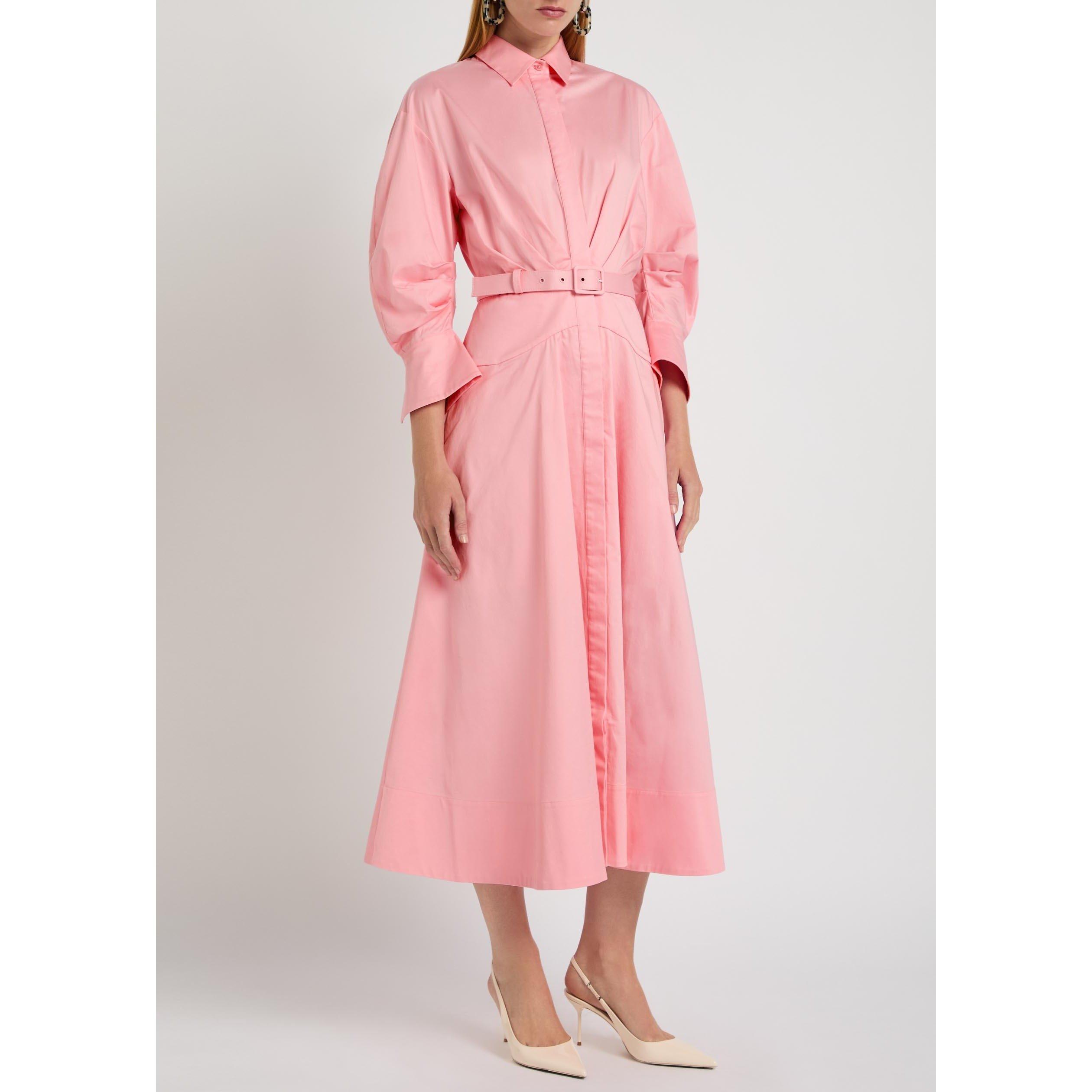 PINK - Rebecca Vallance - Women's Dianthe Long-Sleeve Cotton Midi Shirt Dress - 2