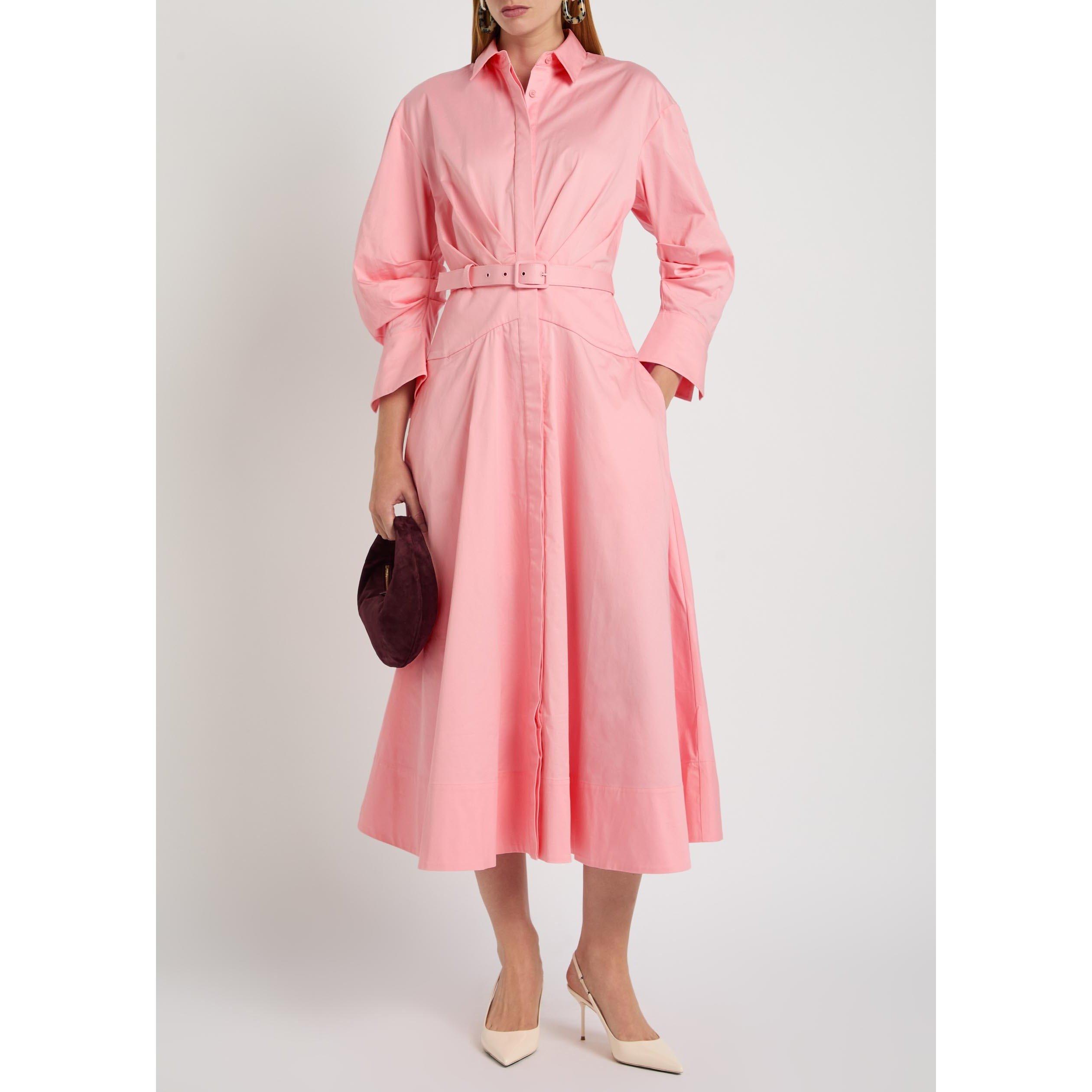 PINK - Rebecca Vallance - Women's Dianthe Long-Sleeve Cotton Midi Shirt Dress - 5