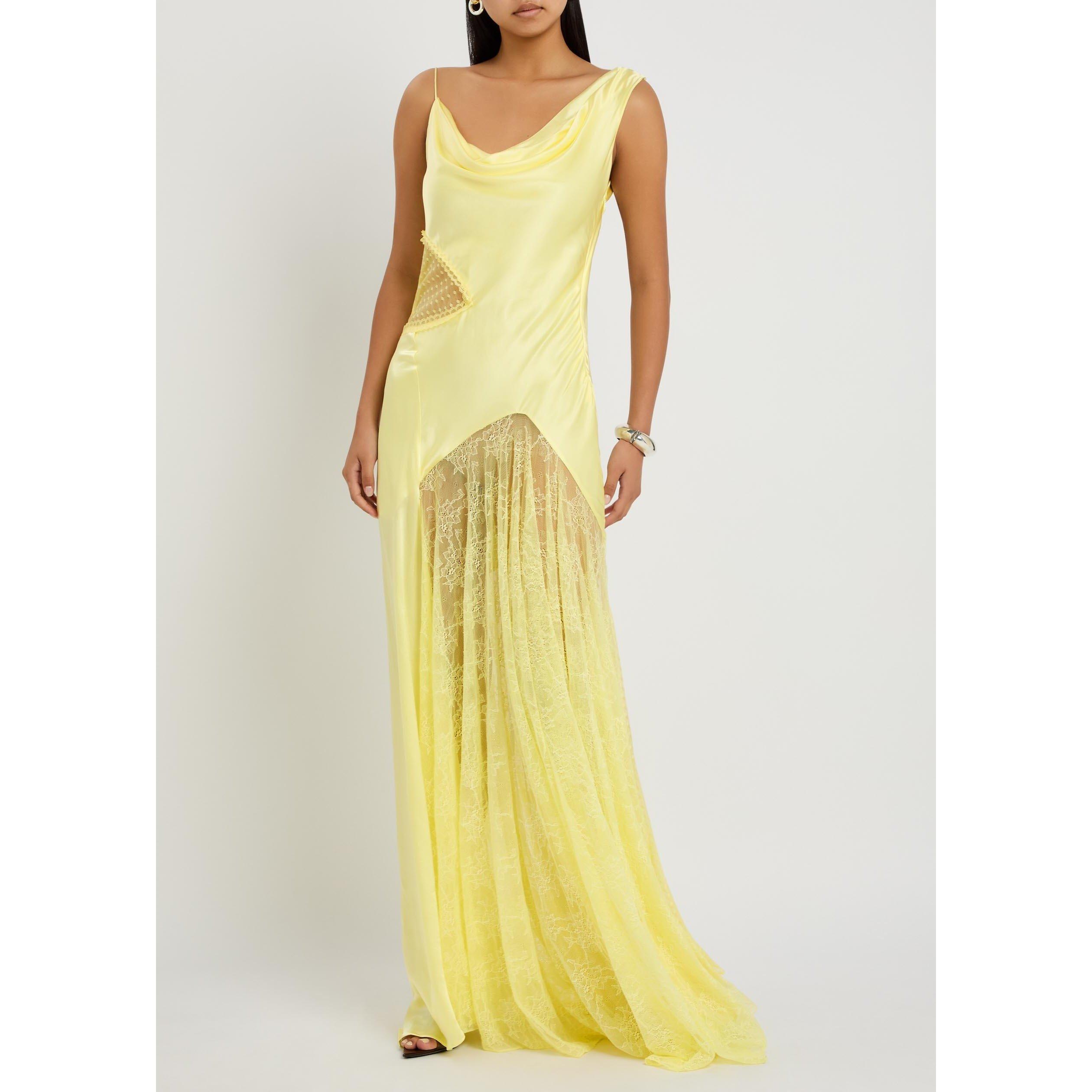 YELLOW - Unknown - Women's Bijou Silk Cowl-Neck Maxi Dress - 5