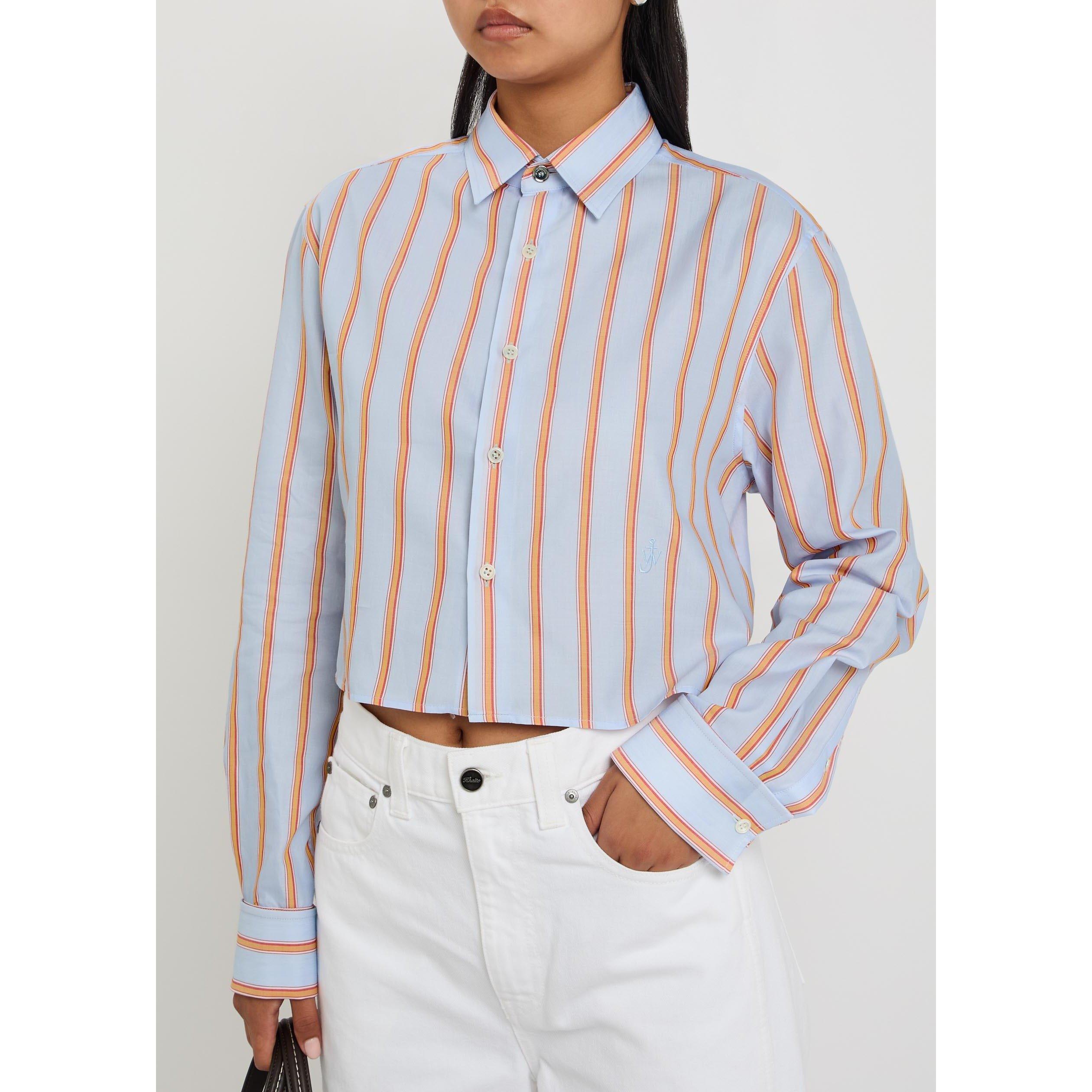 BLUE AND OTHER - JW Anderson - Women's Cotton Striped Cropped Shirt - 4