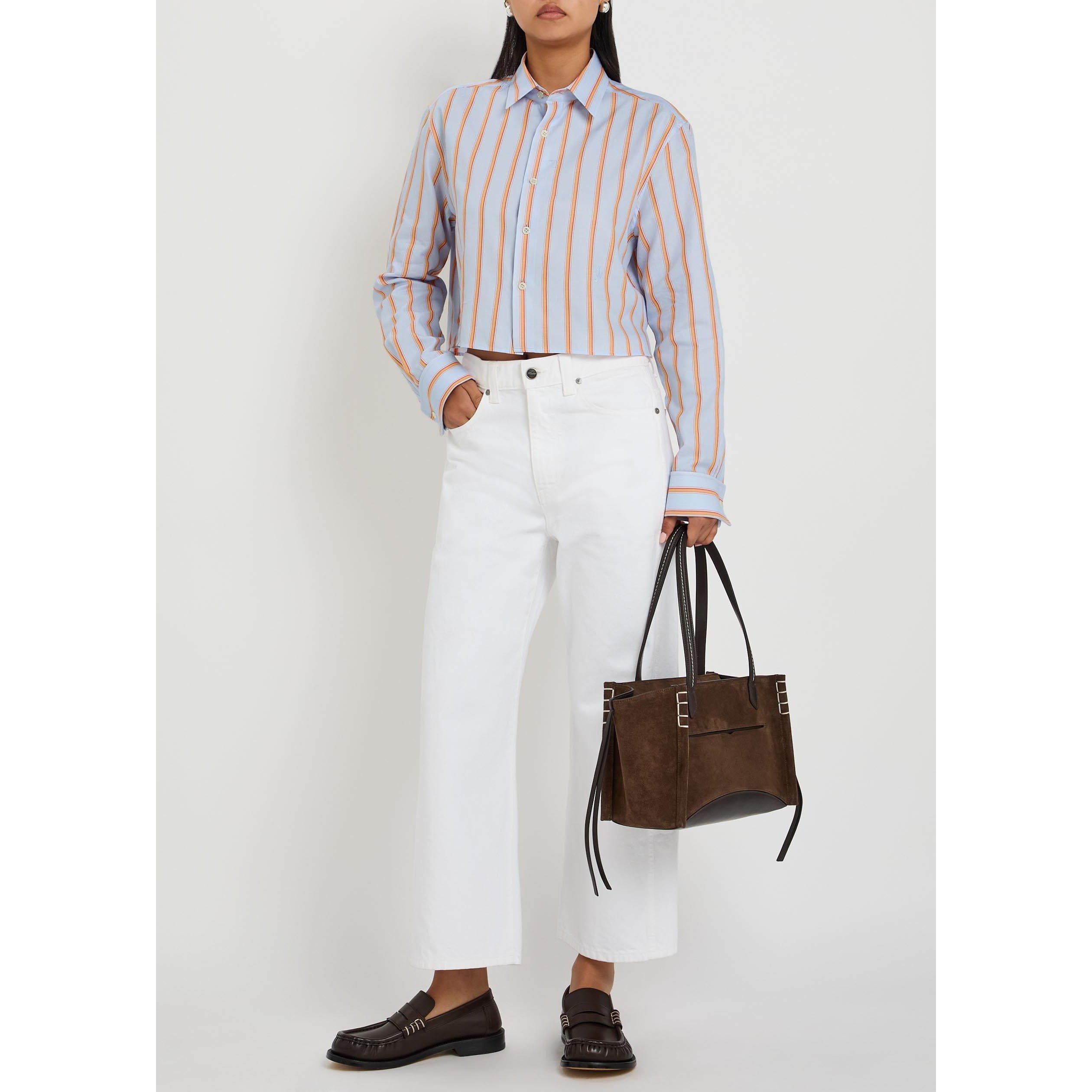 BLUE AND OTHER - JW Anderson - Women's Cotton Striped Cropped Shirt - 5