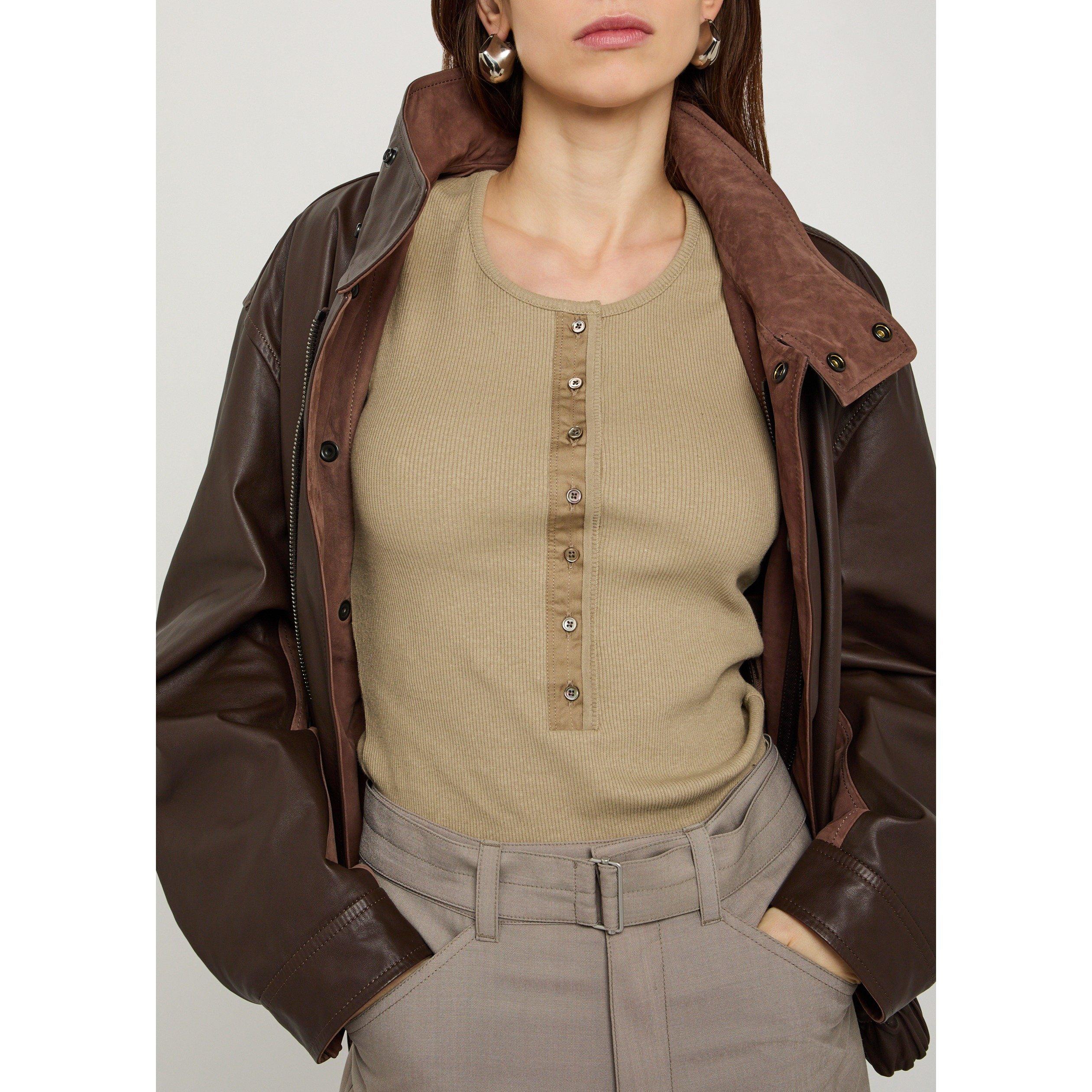 SAGE - Lemaire - Women's Cotton-Linen Short-Sleeve Slim-Fit Henley - 4