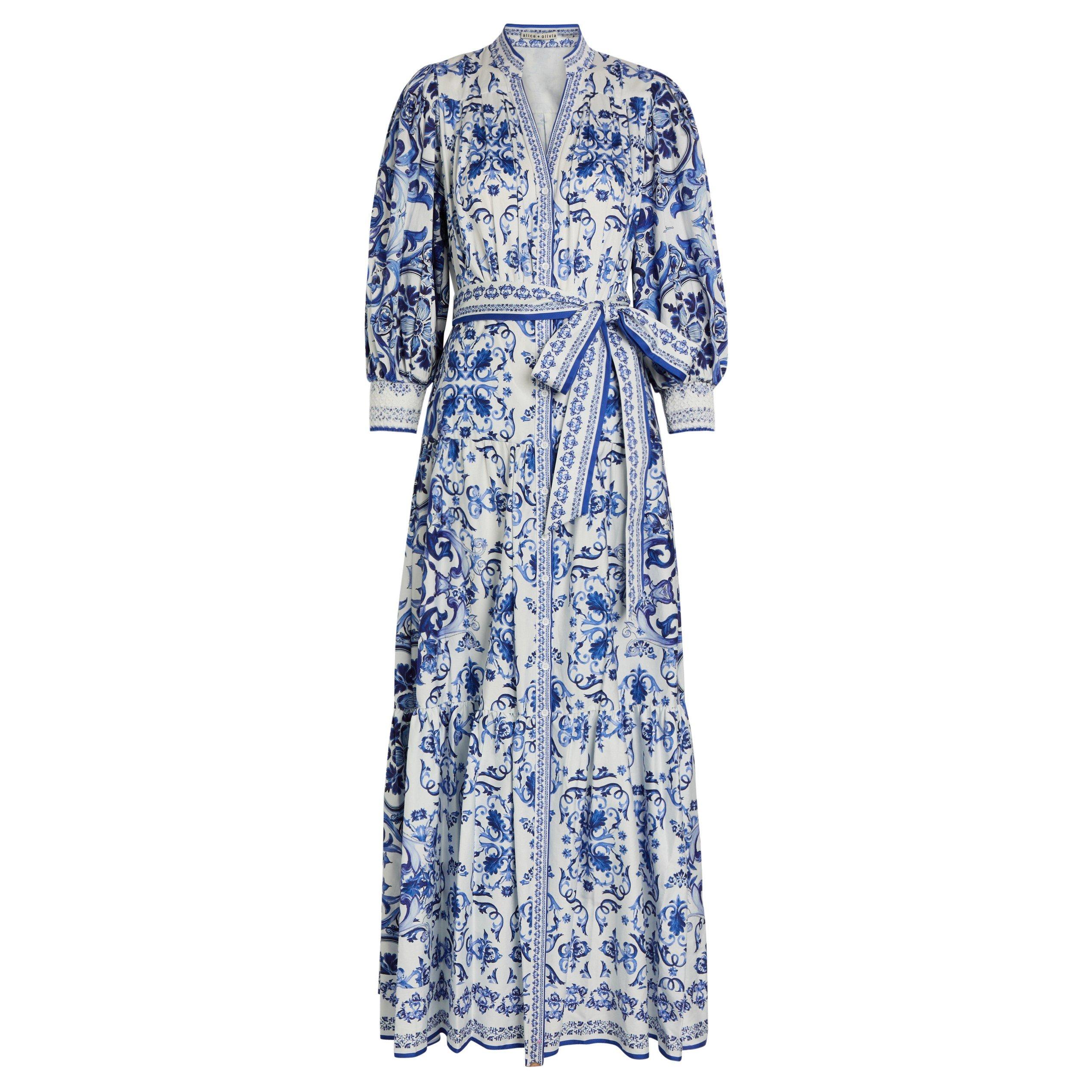 BLUE AND WHITE - Alice And Olivia - LD Cora Tiered Shirt Dress