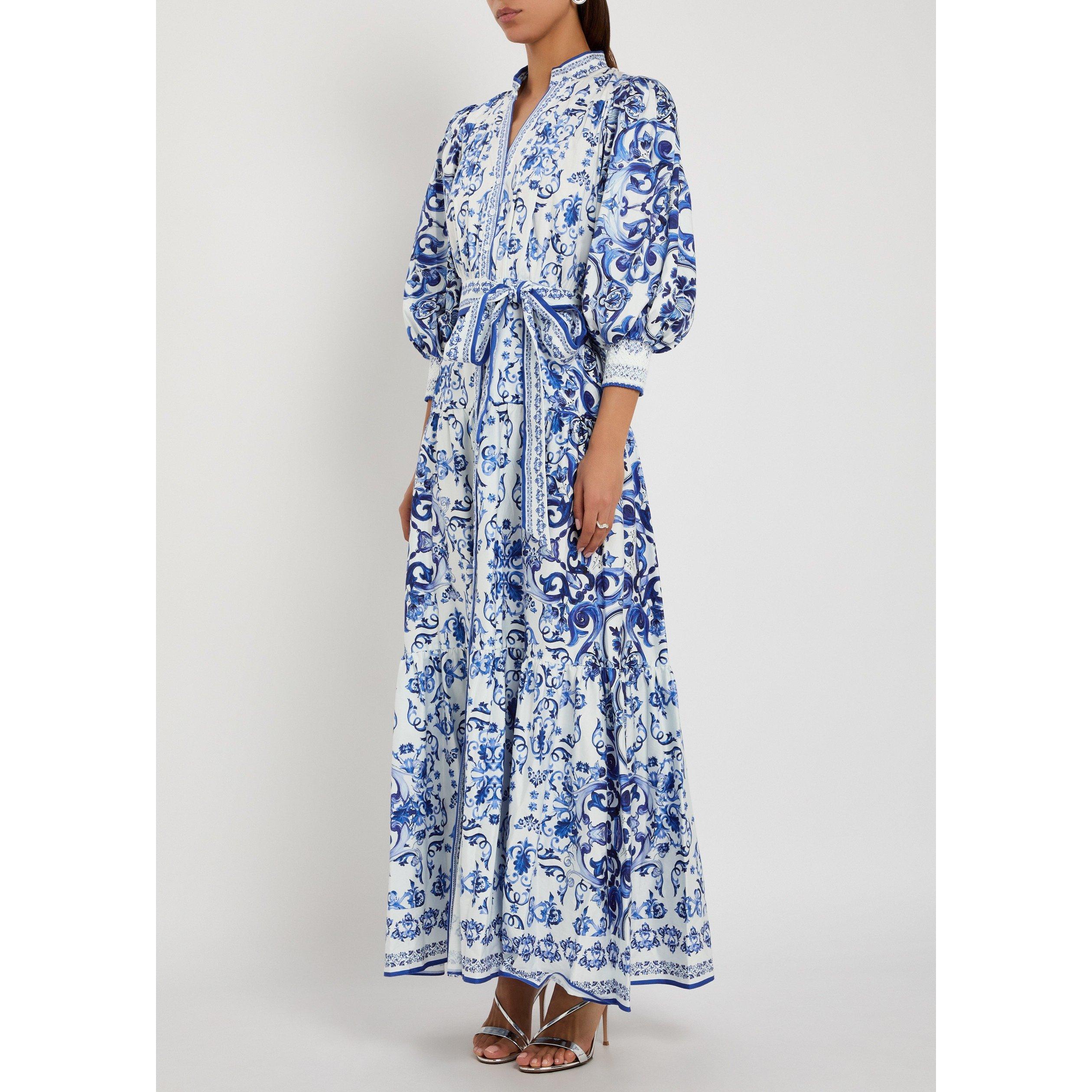 BLUE AND WHITE - Alice And Olivia - LD Cora Tiered Shirt Dress - 2