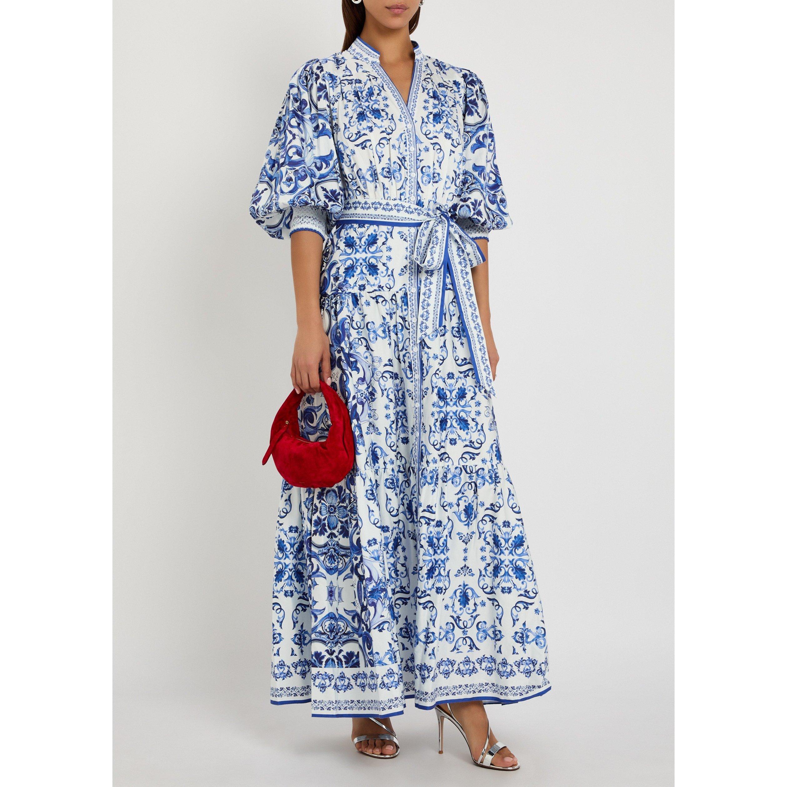 BLUE AND WHITE - Alice And Olivia - LD Cora Tiered Shirt Dress - 5