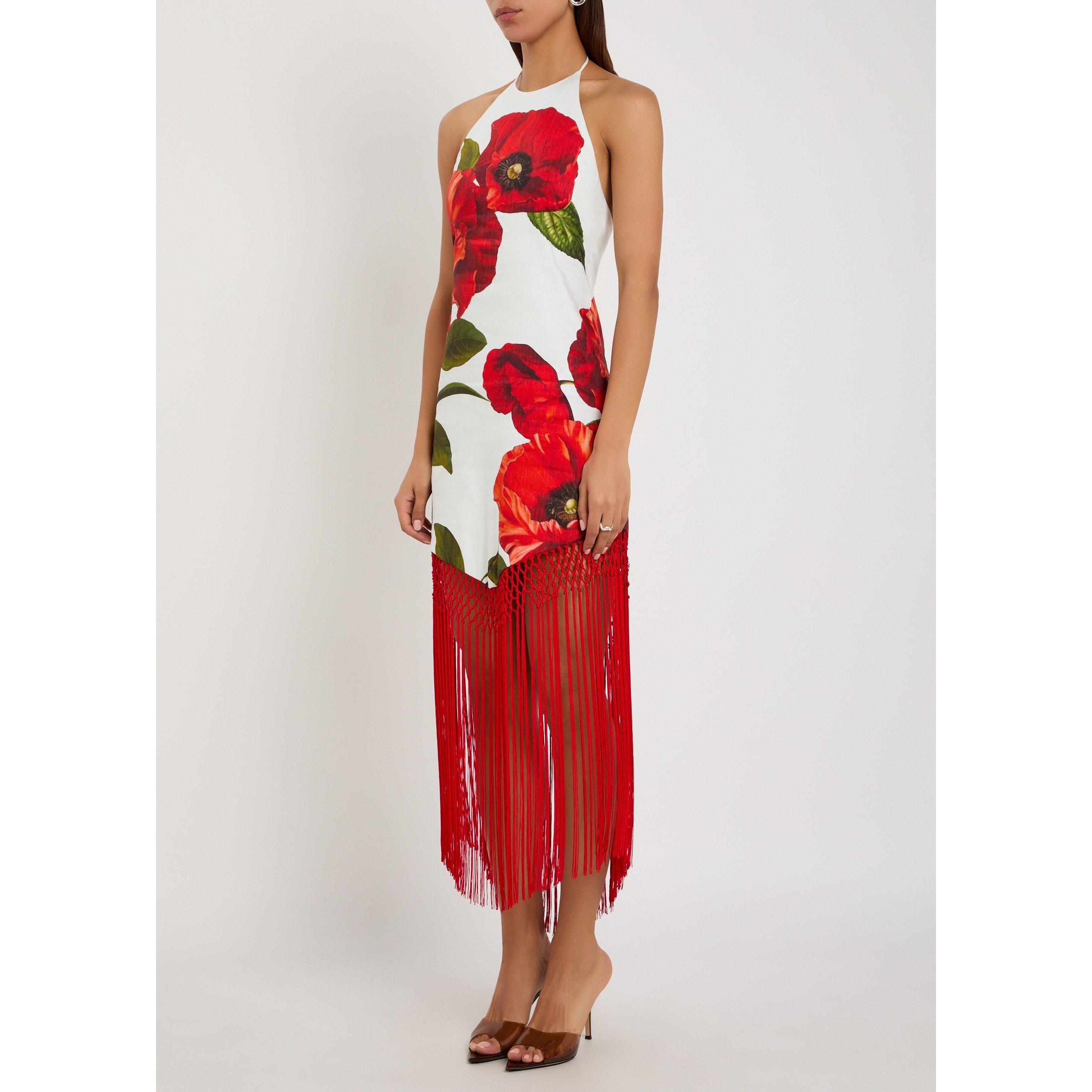 RED AND WHITE - Alice And Olivia - LD Mallory Halter Fringe Dress - 2