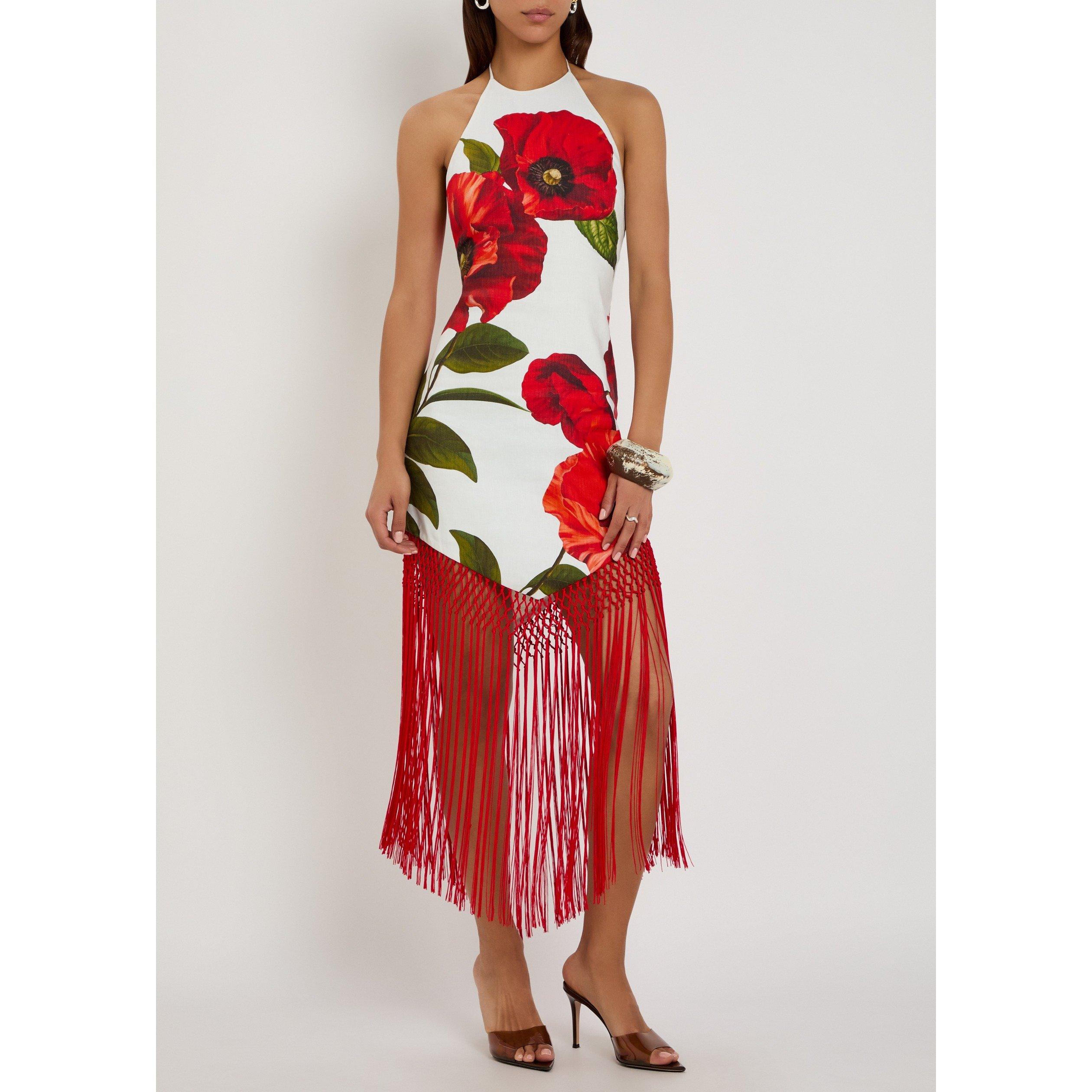 RED AND WHITE - Alice And Olivia - LD Mallory Halter Fringe Dress - 5