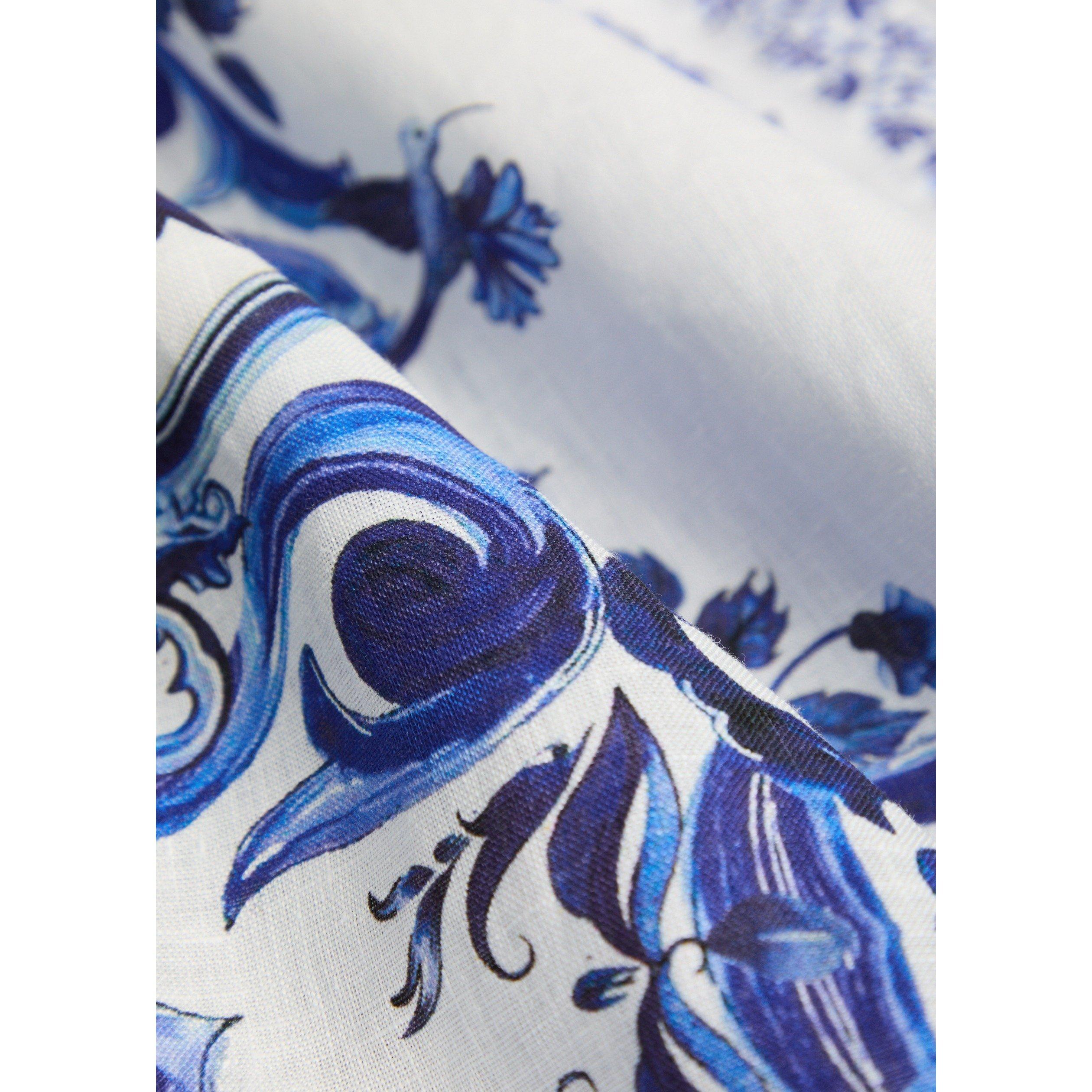 BLUE AND WHITE - Alice And Olivia - Women's Finely Linen Short-Sleeve Relaxed-Fit Shirt Dress - 4