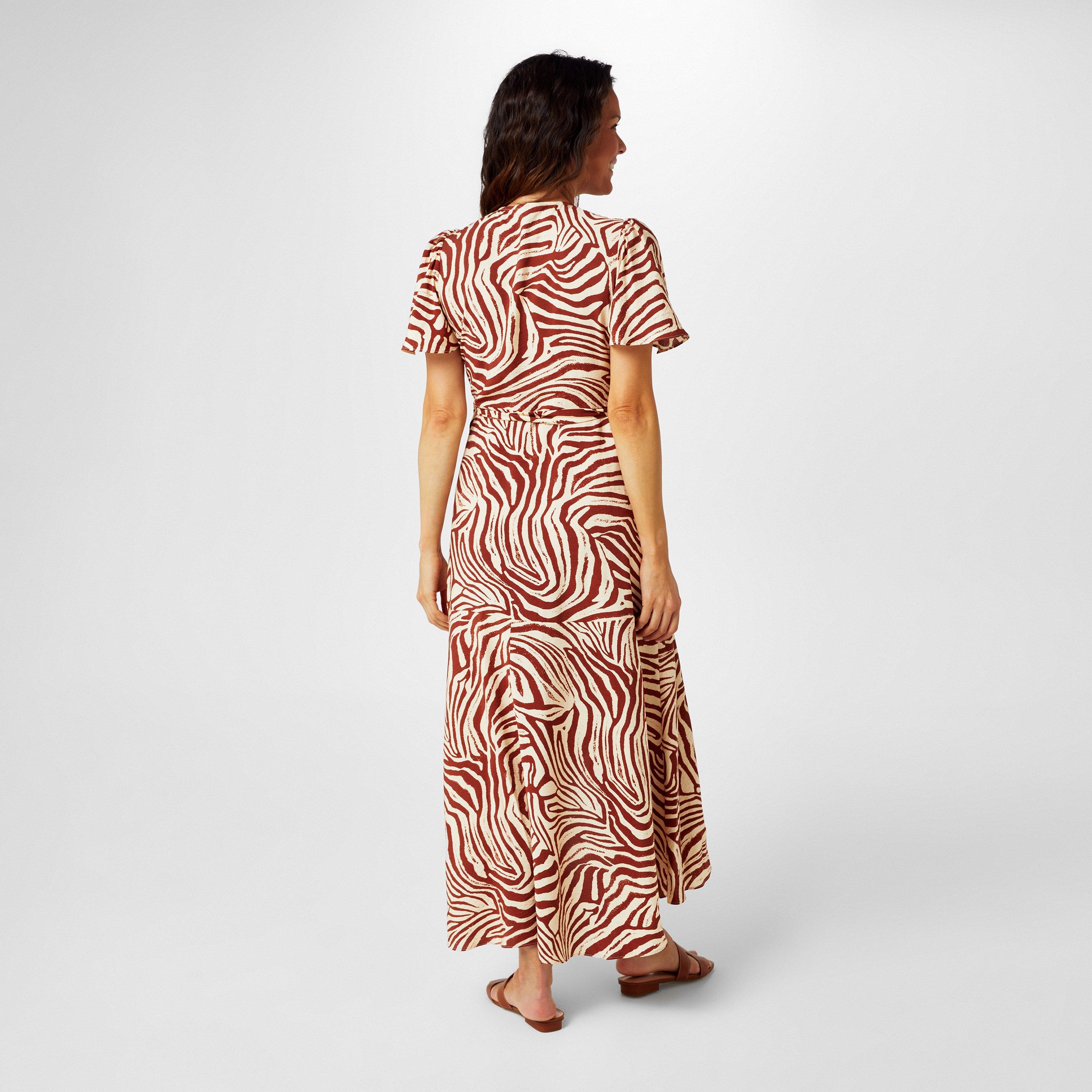 Tan Zebra - Biba - Biba Short Sleeve Wrap Dress - 2