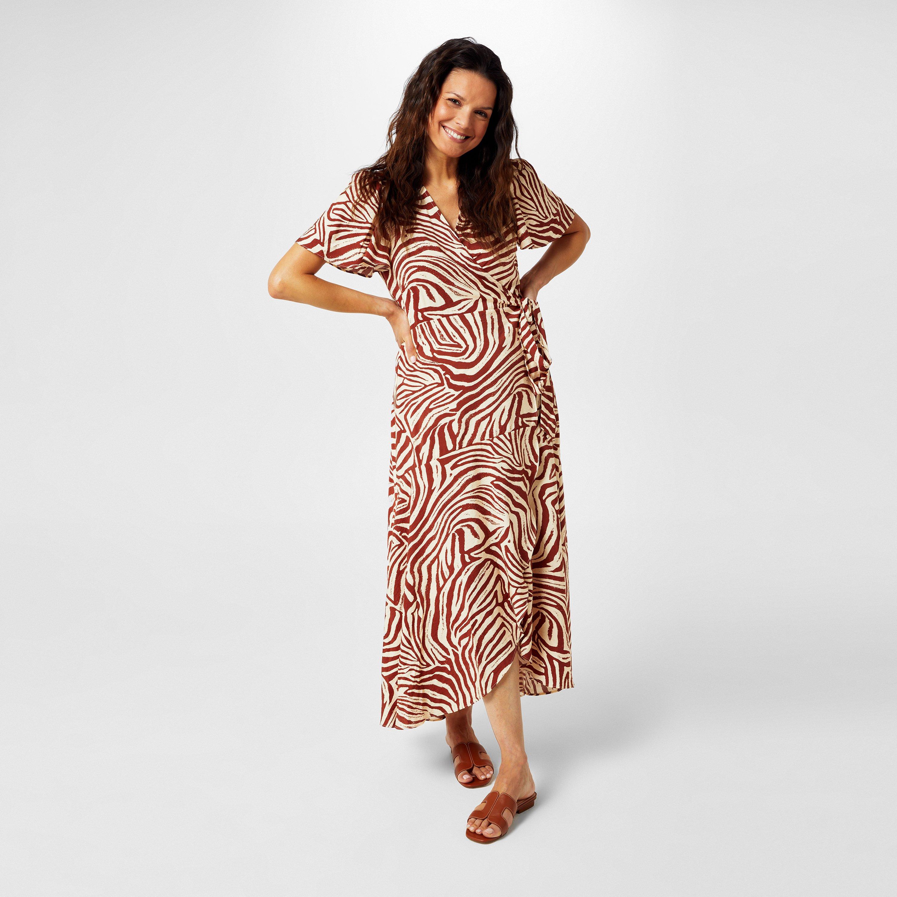 Tan Zebra - Biba - Biba Short Sleeve Wrap Dress - 4
