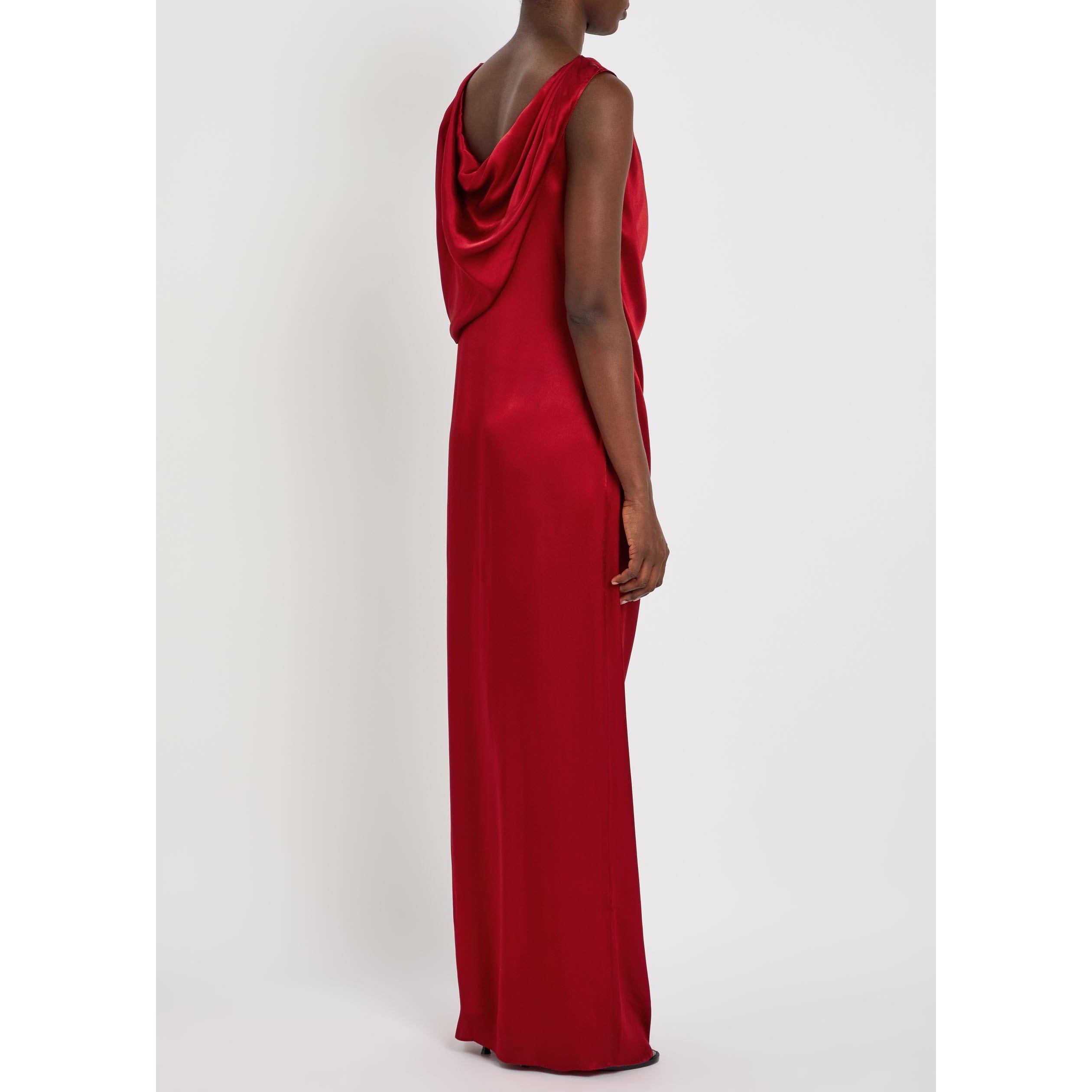 DARK RED - Maison Margiela - Women's Satin Draped Maxi Dress - 3