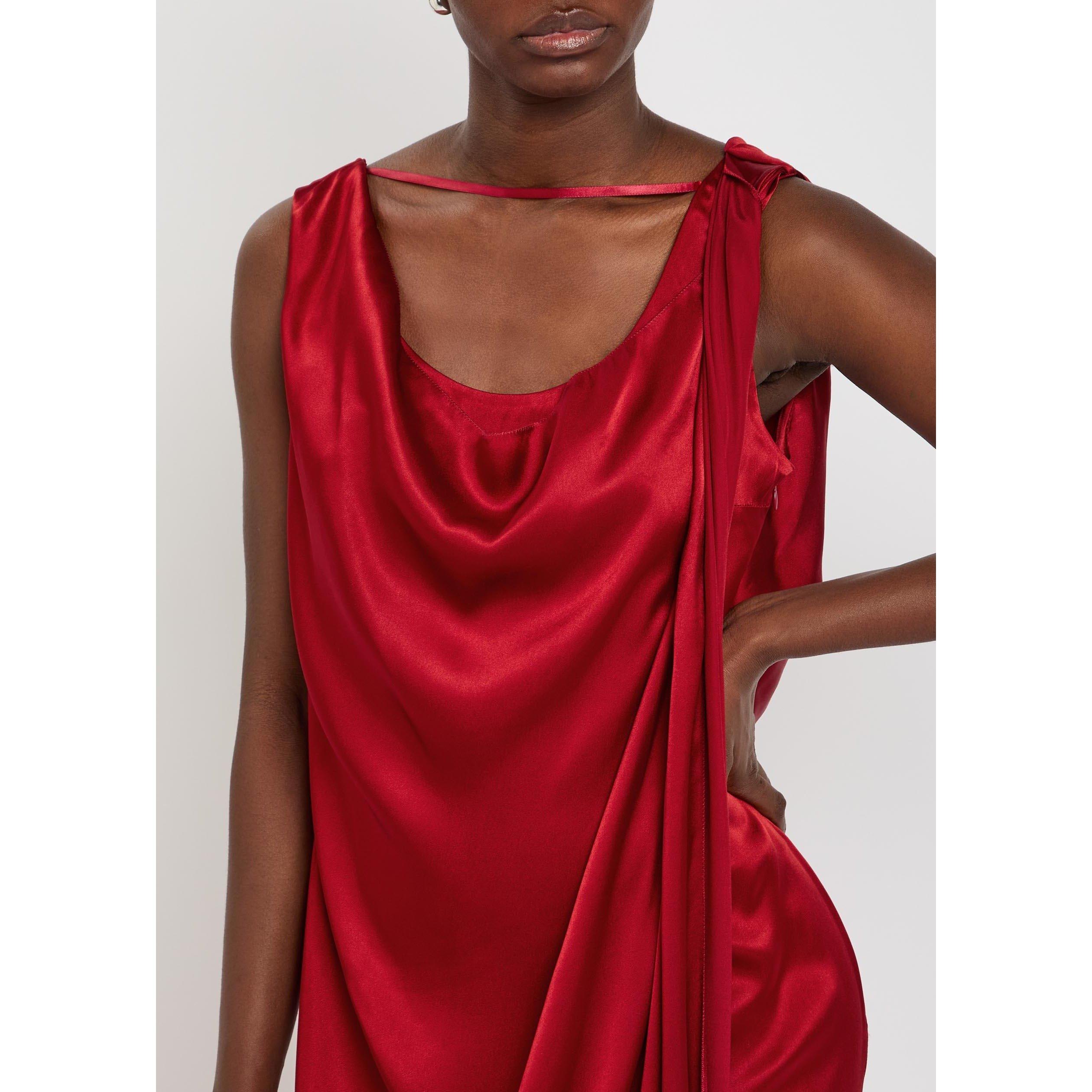 DARK RED - Maison Margiela - Women's Satin Draped Maxi Dress - 4