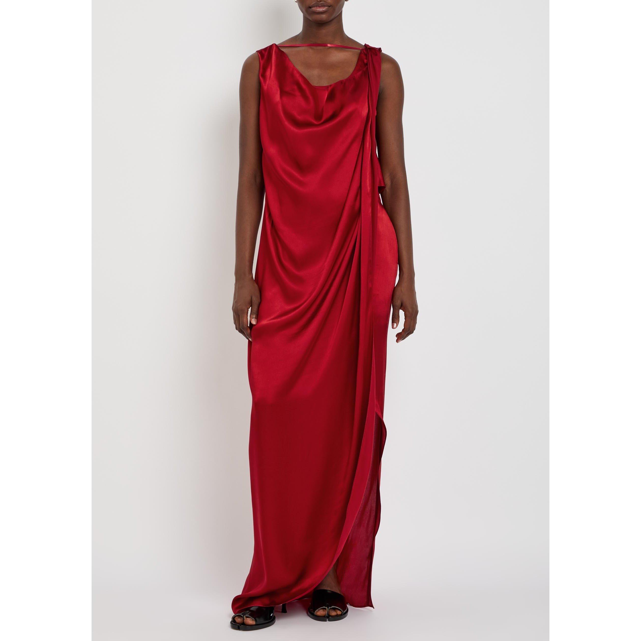 DARK RED - Maison Margiela - Women's Satin Draped Maxi Dress - 5