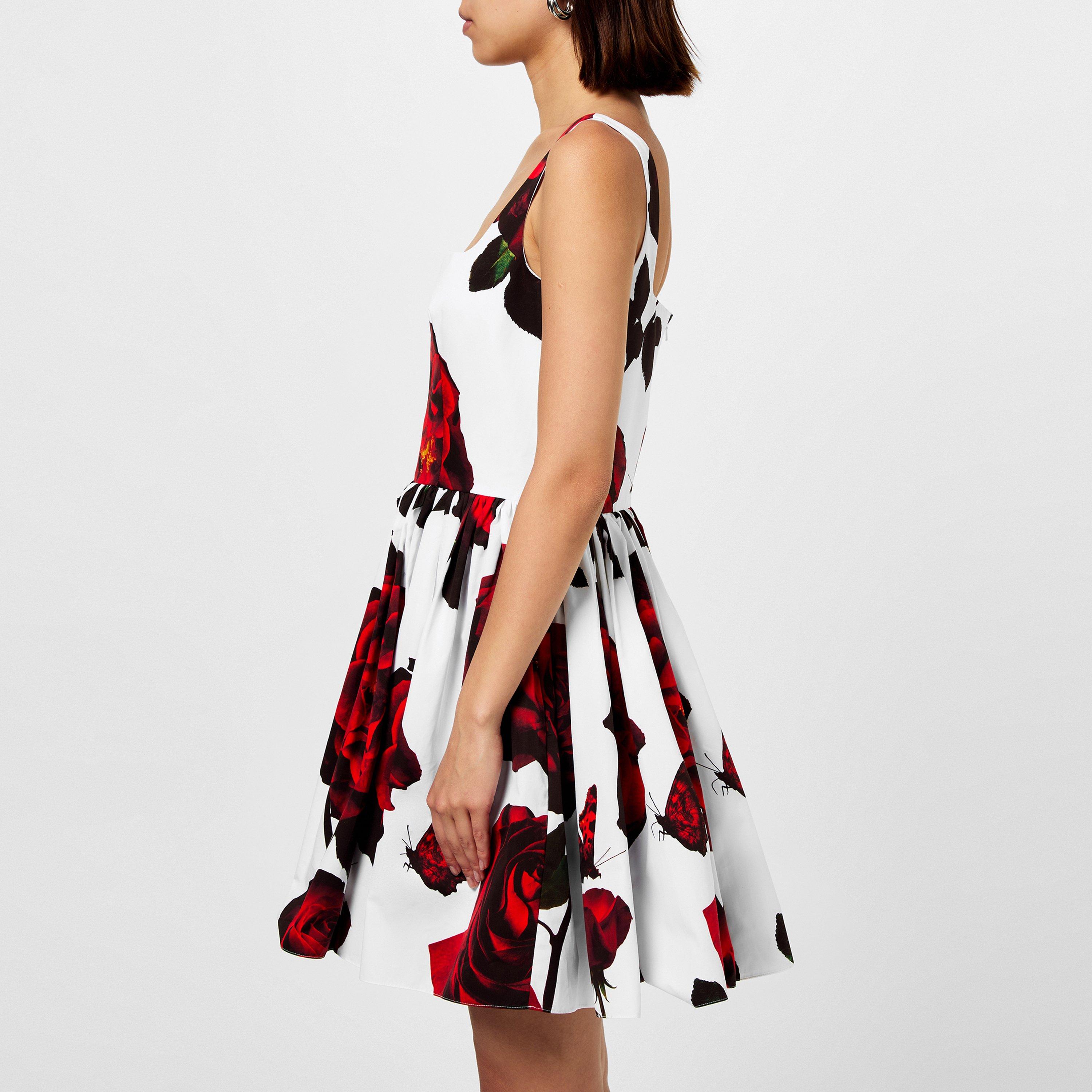 White - Alexander McQueen - Floral Print Flared Mini Dress - 2