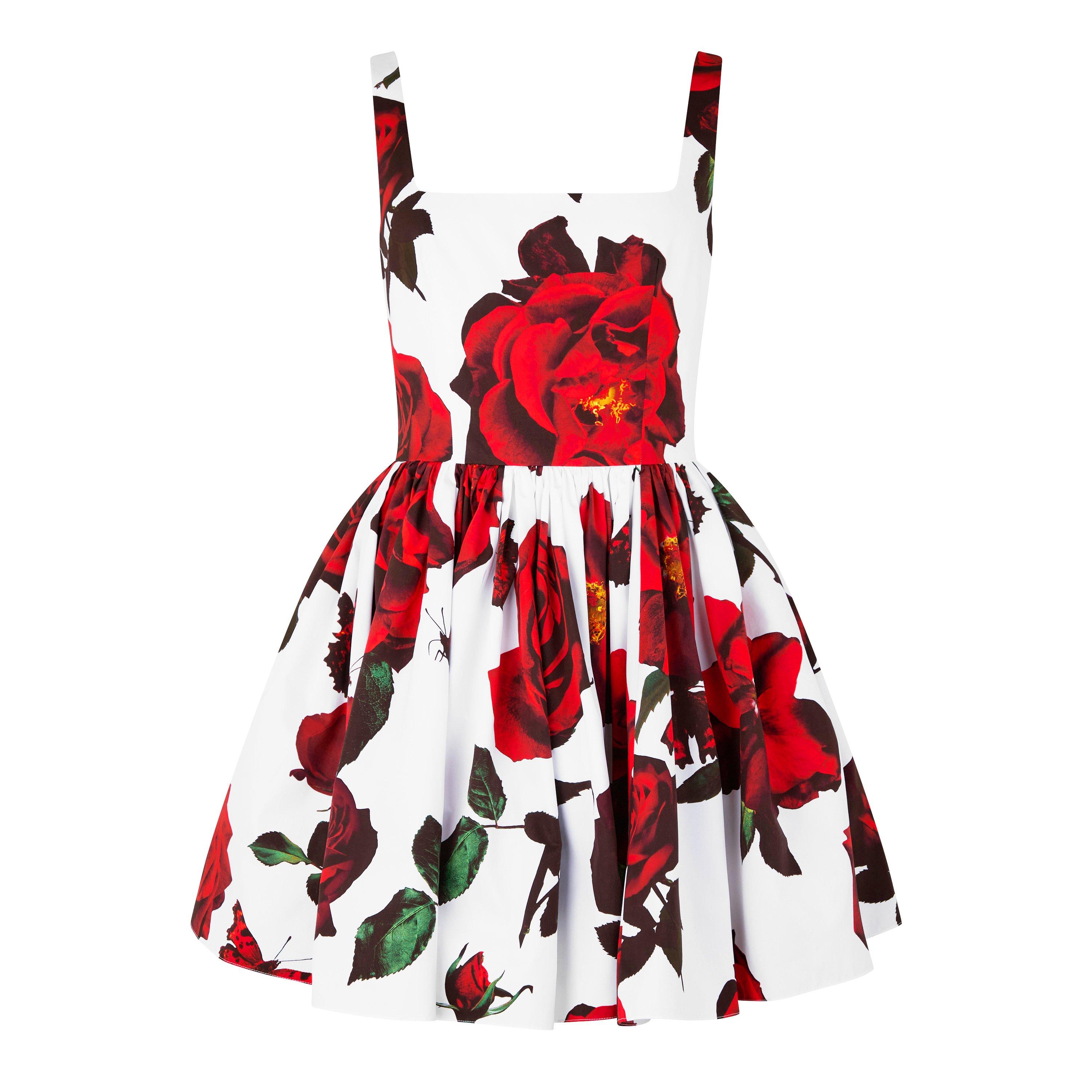 White - Alexander McQueen - Floral Print Flared Mini Dress - 5