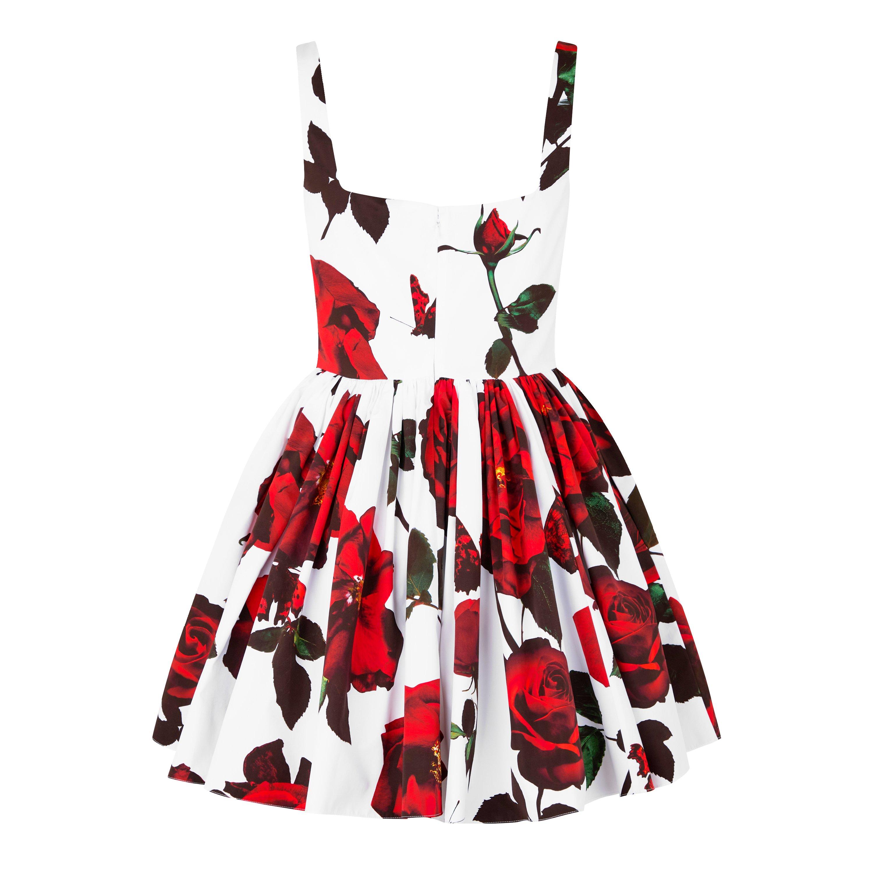 White - Alexander McQueen - Floral Print Flared Mini Dress - 6