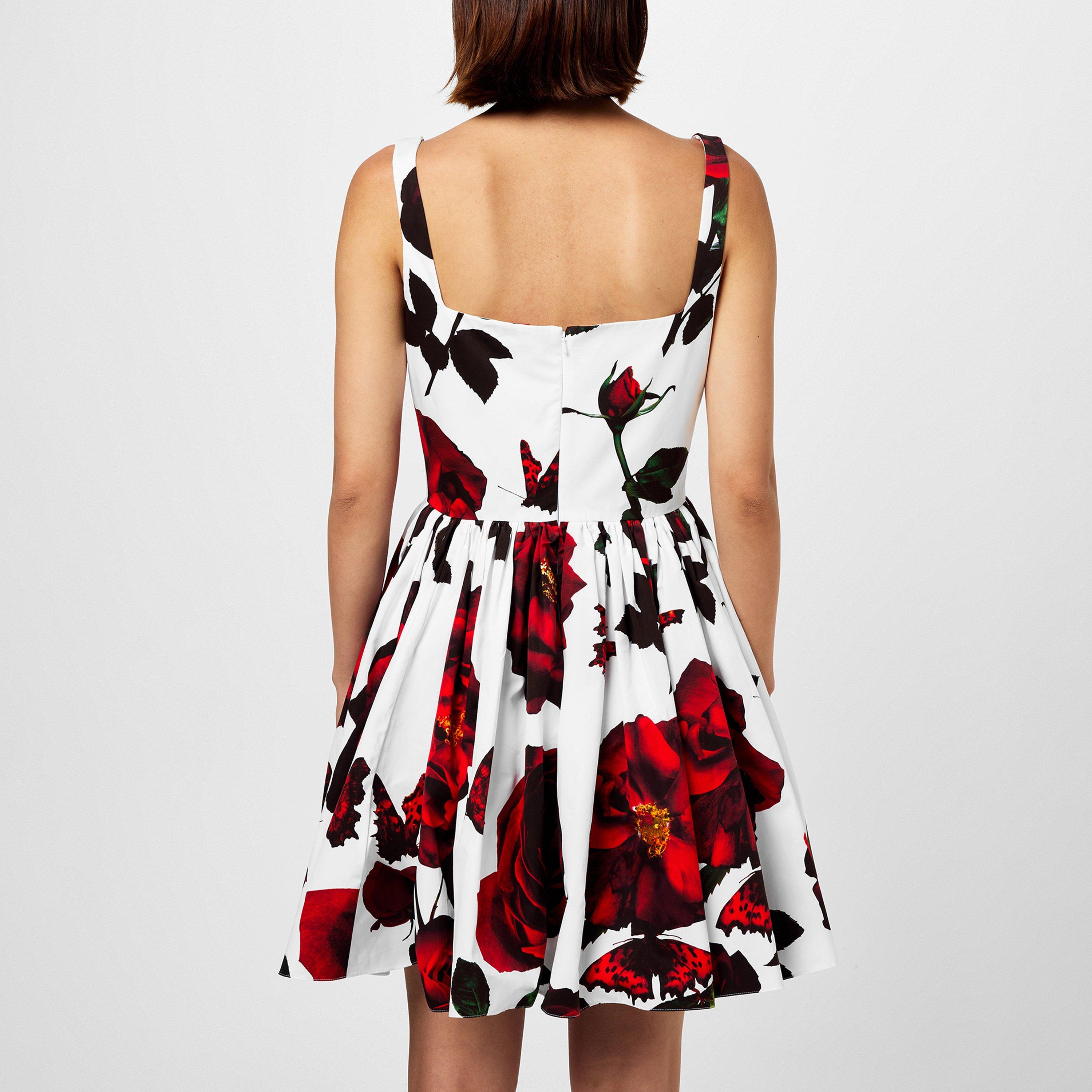 White - Alexander McQueen - Floral Print Flared Mini Dress - 3
