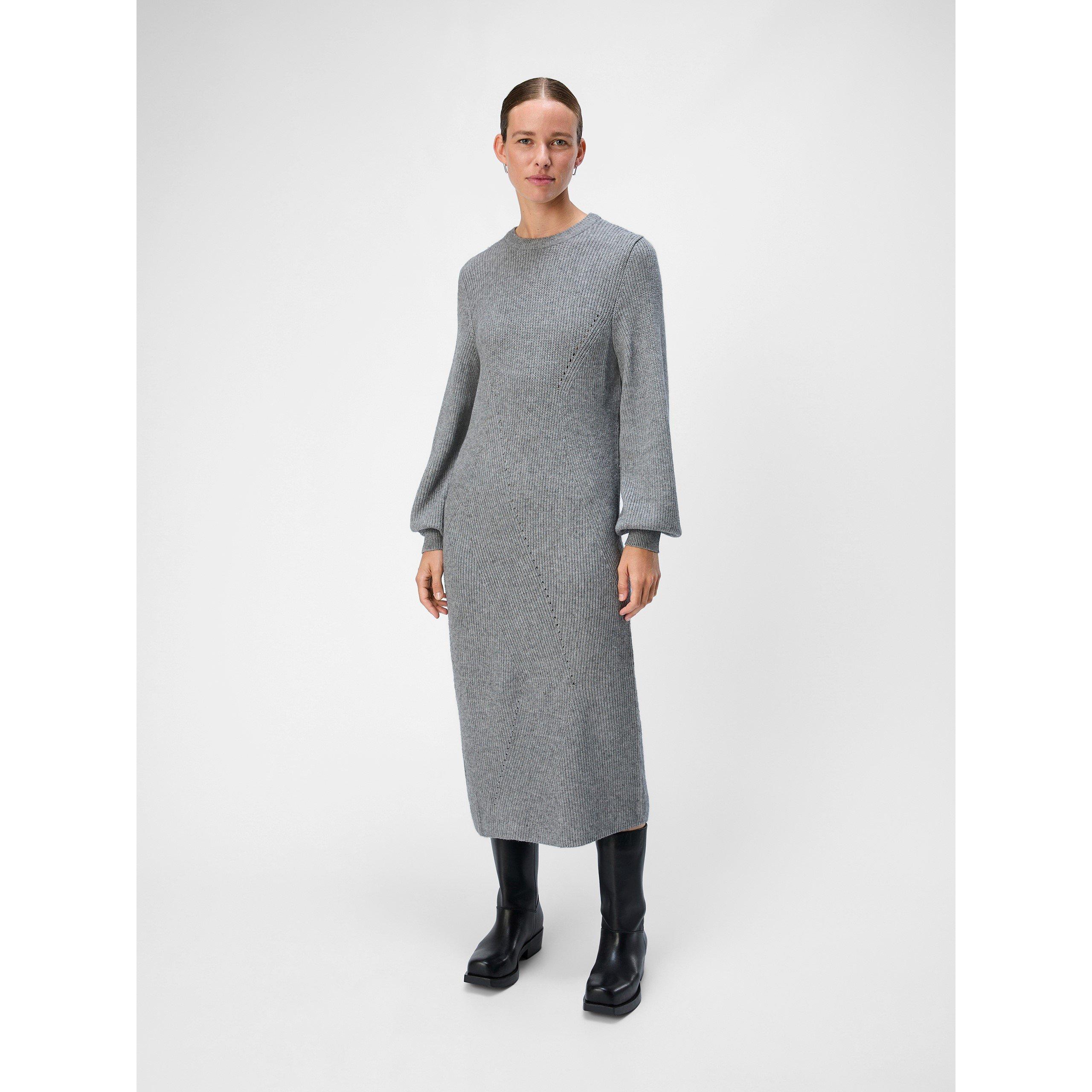 Object Women's Knitted Jumper Dress - Medium Grey - XL