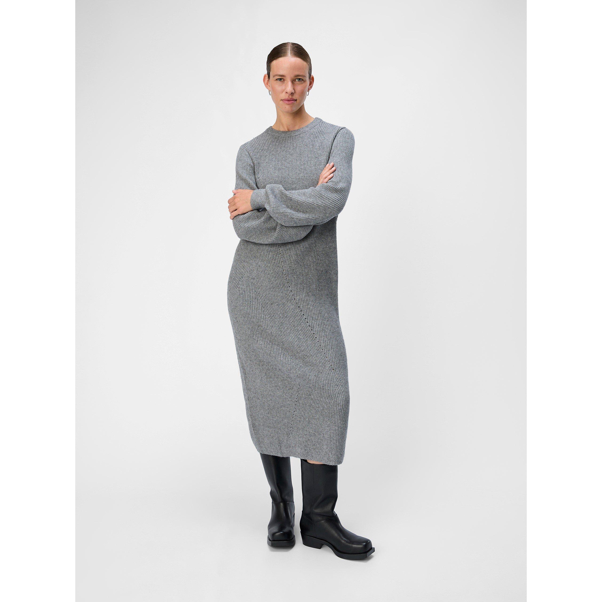 Medium Grey - Object - Women's Knitted Jumper Dress - 3