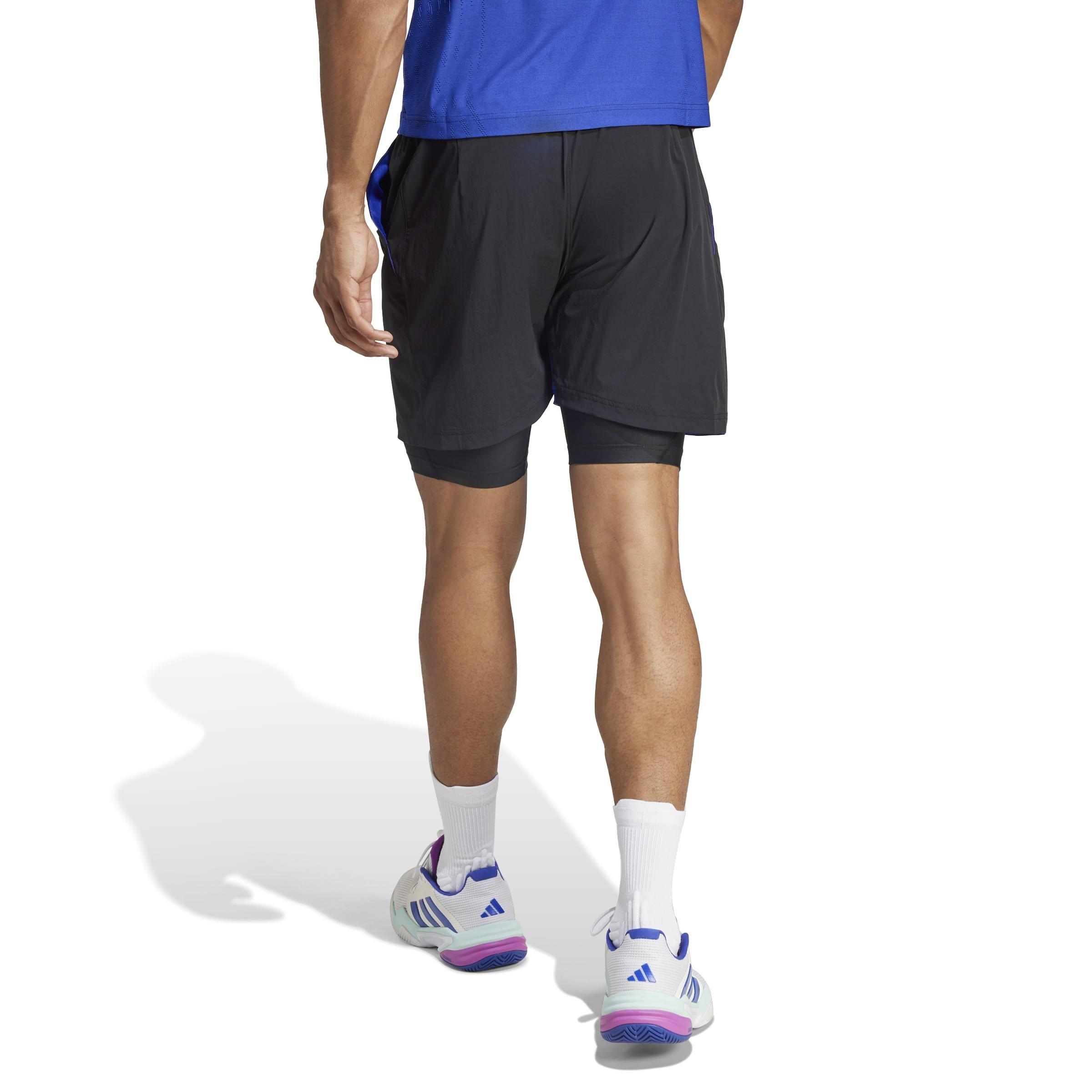 Blk/Blu - adidas - Tennis Shorts and Inner Shorts Set Mens - 3