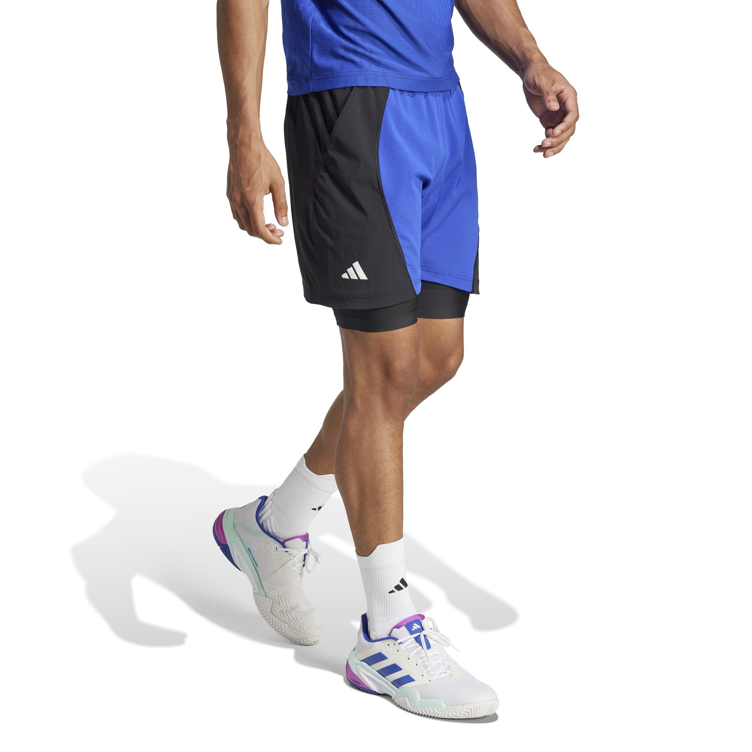 Blk/Blu - adidas - Tennis Shorts and Inner Shorts Set Mens - 4