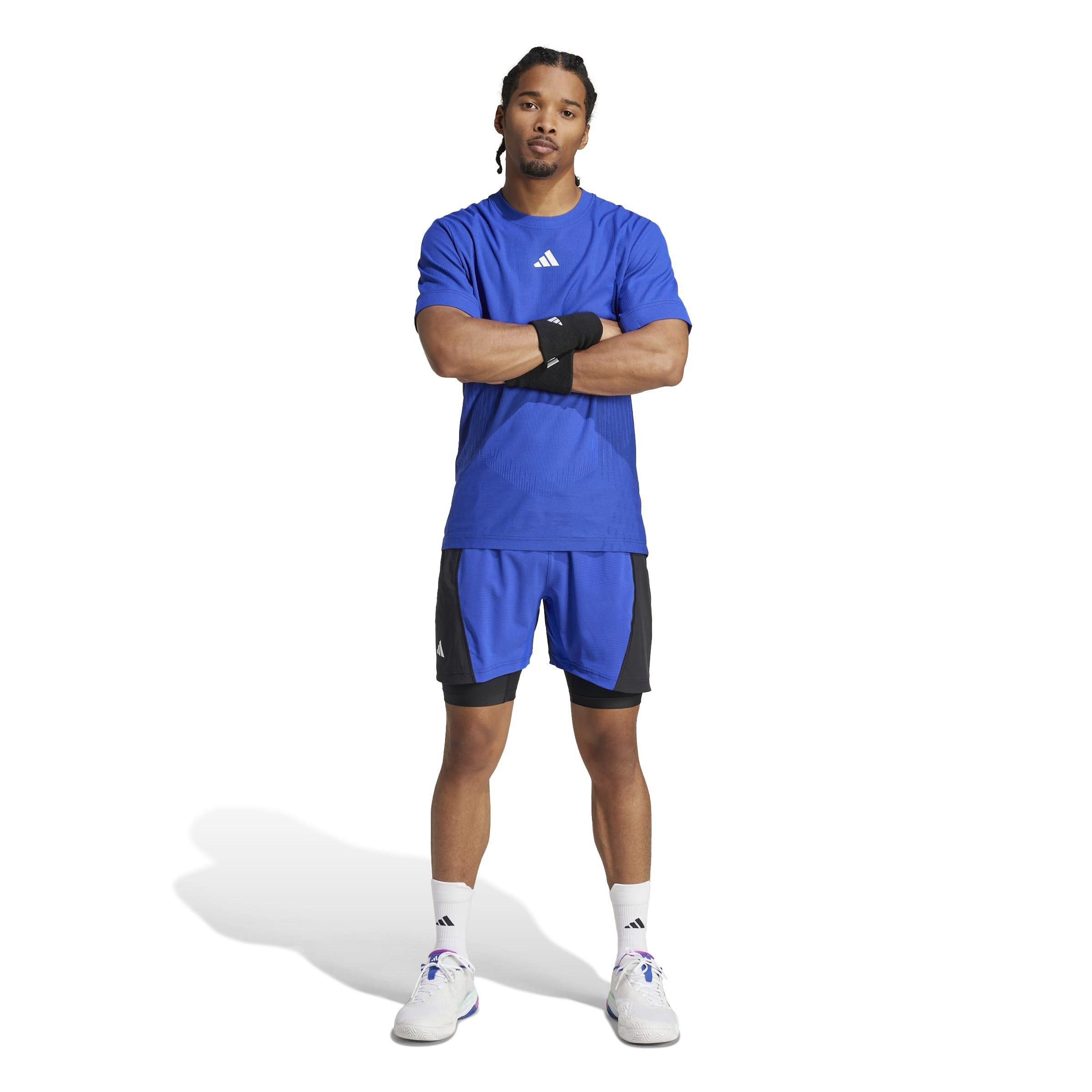 Blk/Blu - adidas - Tennis Shorts and Inner Shorts Set Mens - 7