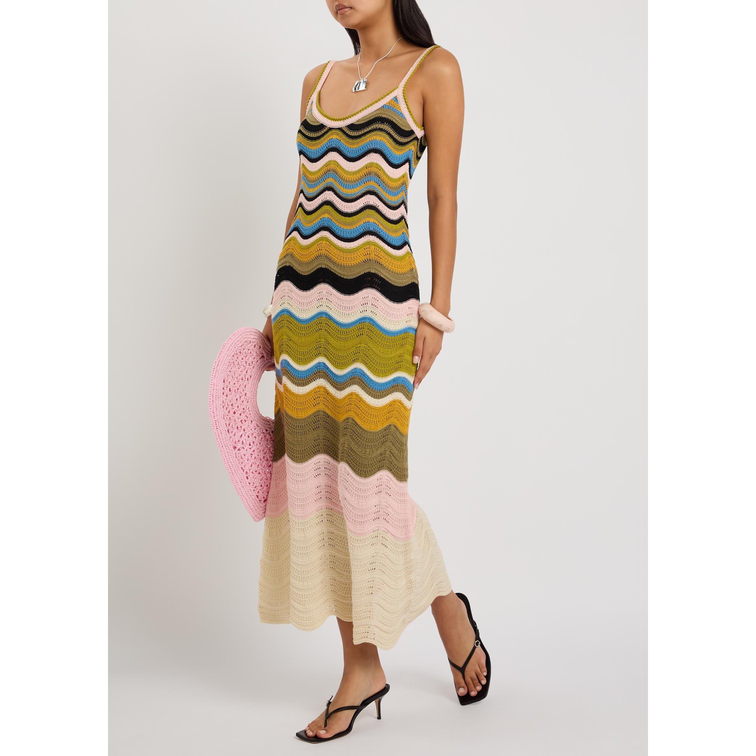 MULTICOLOURED - La DoubleJ - Women's Chevron Cotton Slim-Fit Maxi Dress - 5