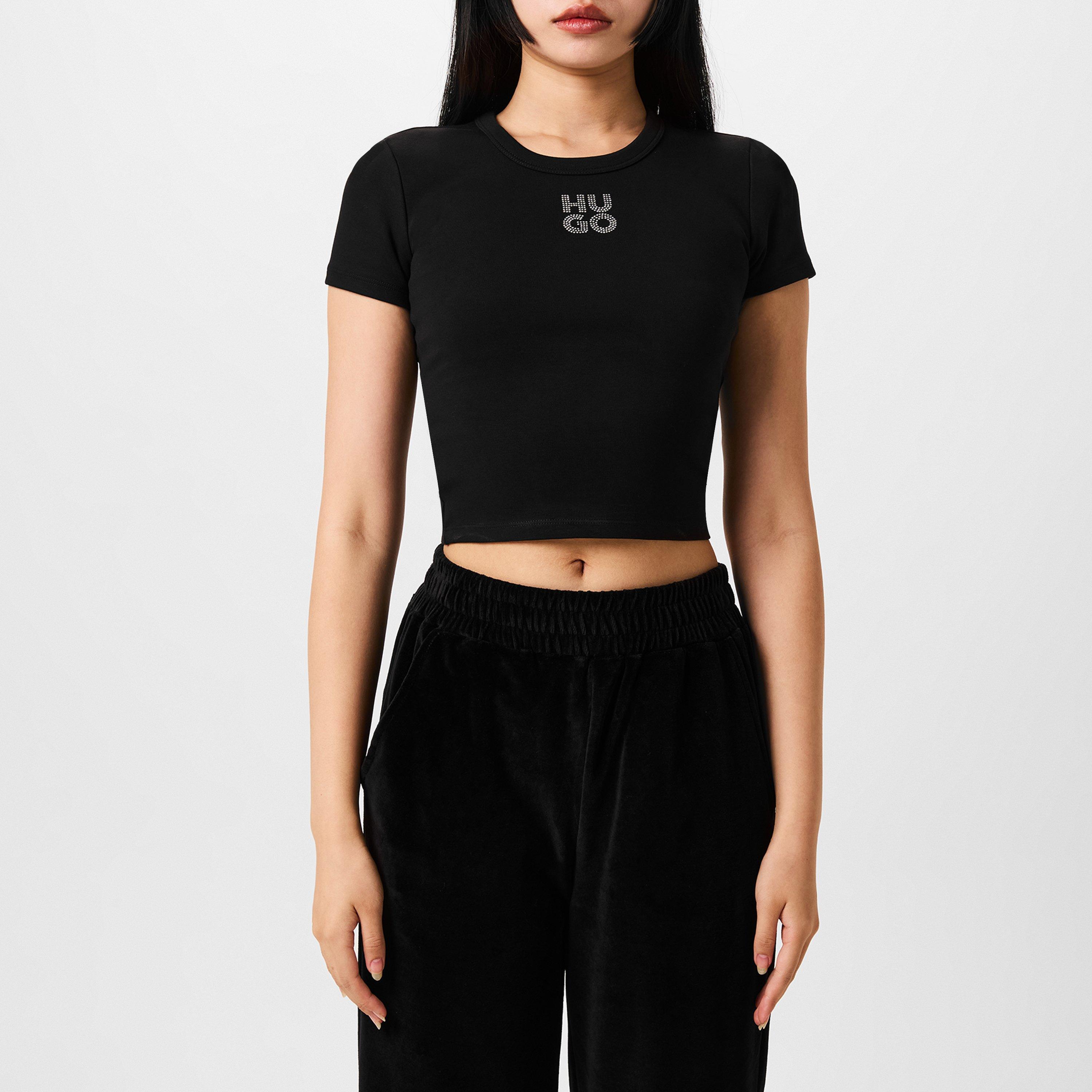Black - Hugo - Delanor Cropped T-Shirt - 3